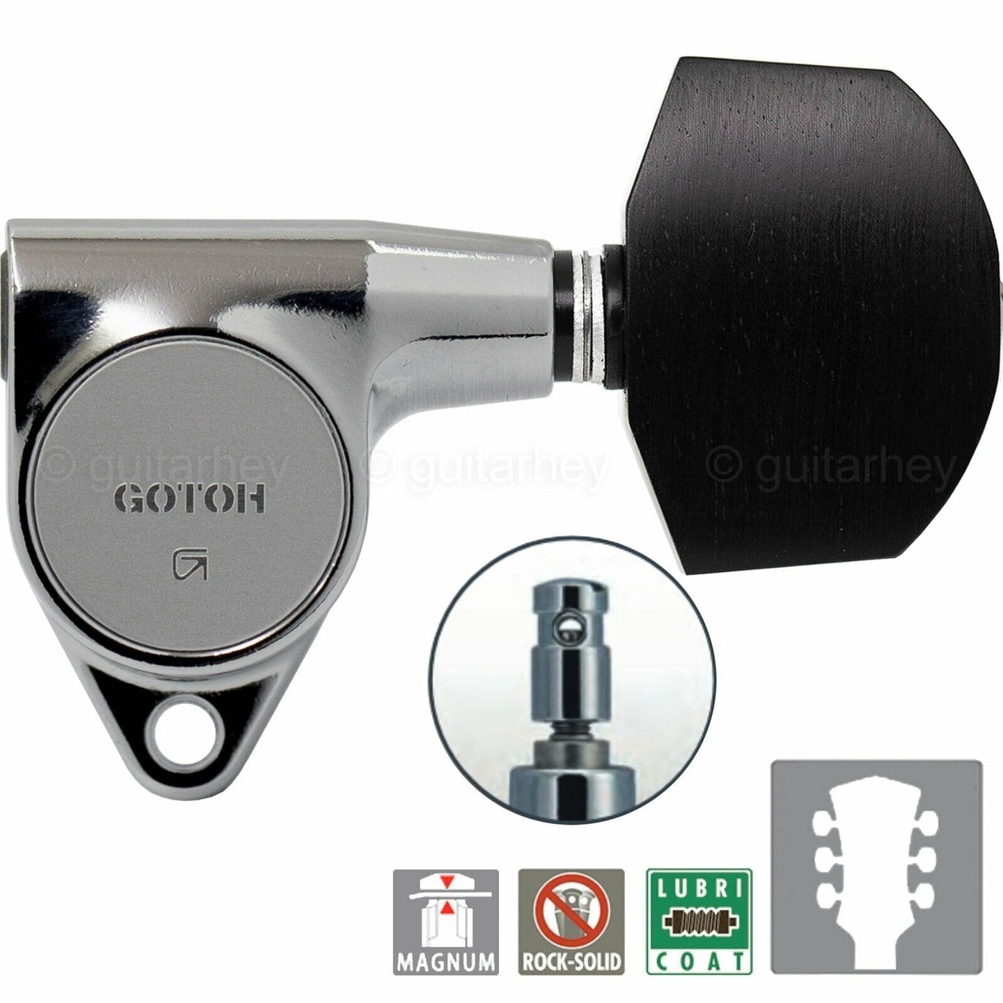 NEW Gotoh SG301-EN01 MG L3+R3 LOCKING Tuners Set Large EBONY Buttons 3x3, CHROME