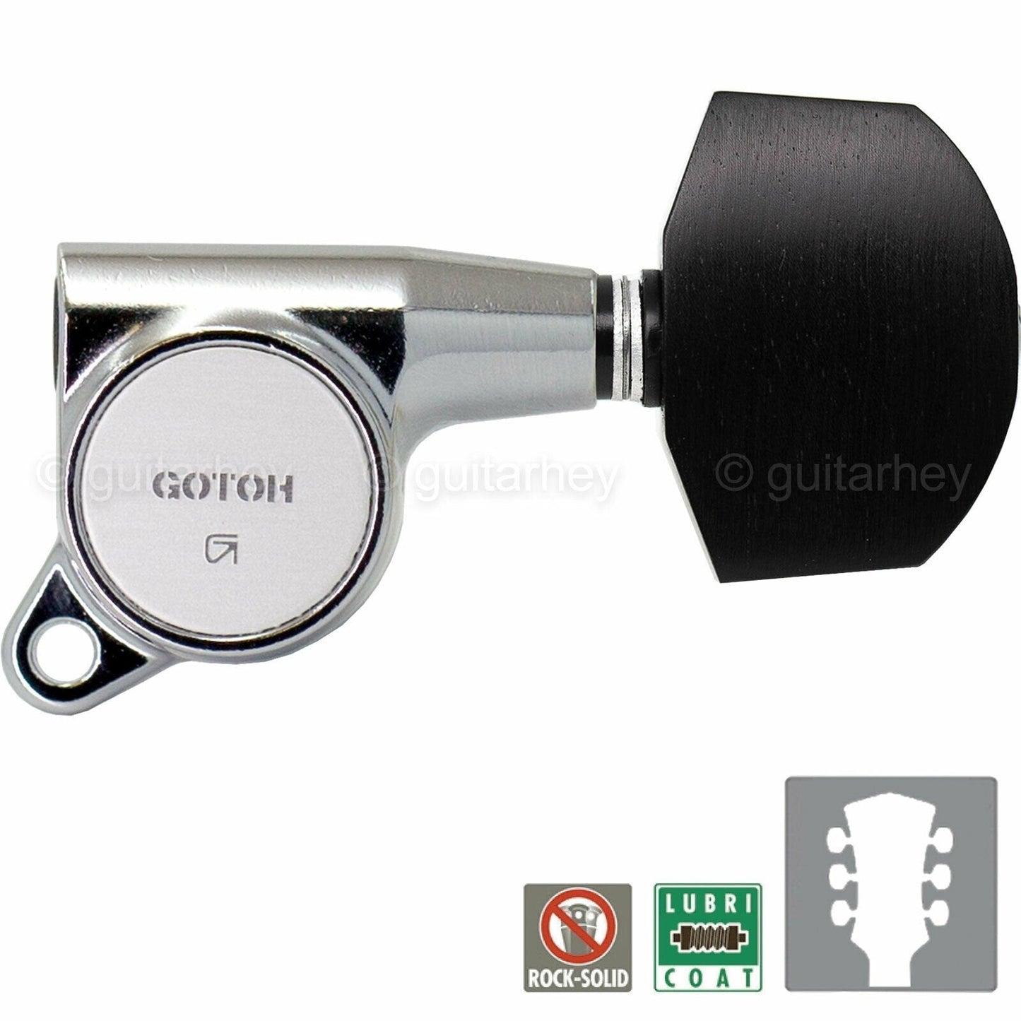 NEW Gotoh SG381-EN01 Guitar Tuning L3+R3 w/ Large EBONY Buttons Set 3x3 - CHROME