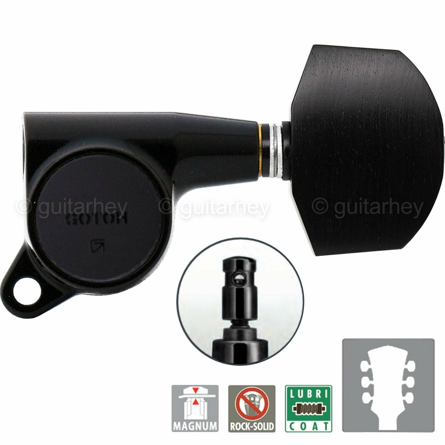 NEW Gotoh SG381-EN01 MG Locking Tuners L3+R3 w/ Large EBONY Buttons 3x3 - BLACK