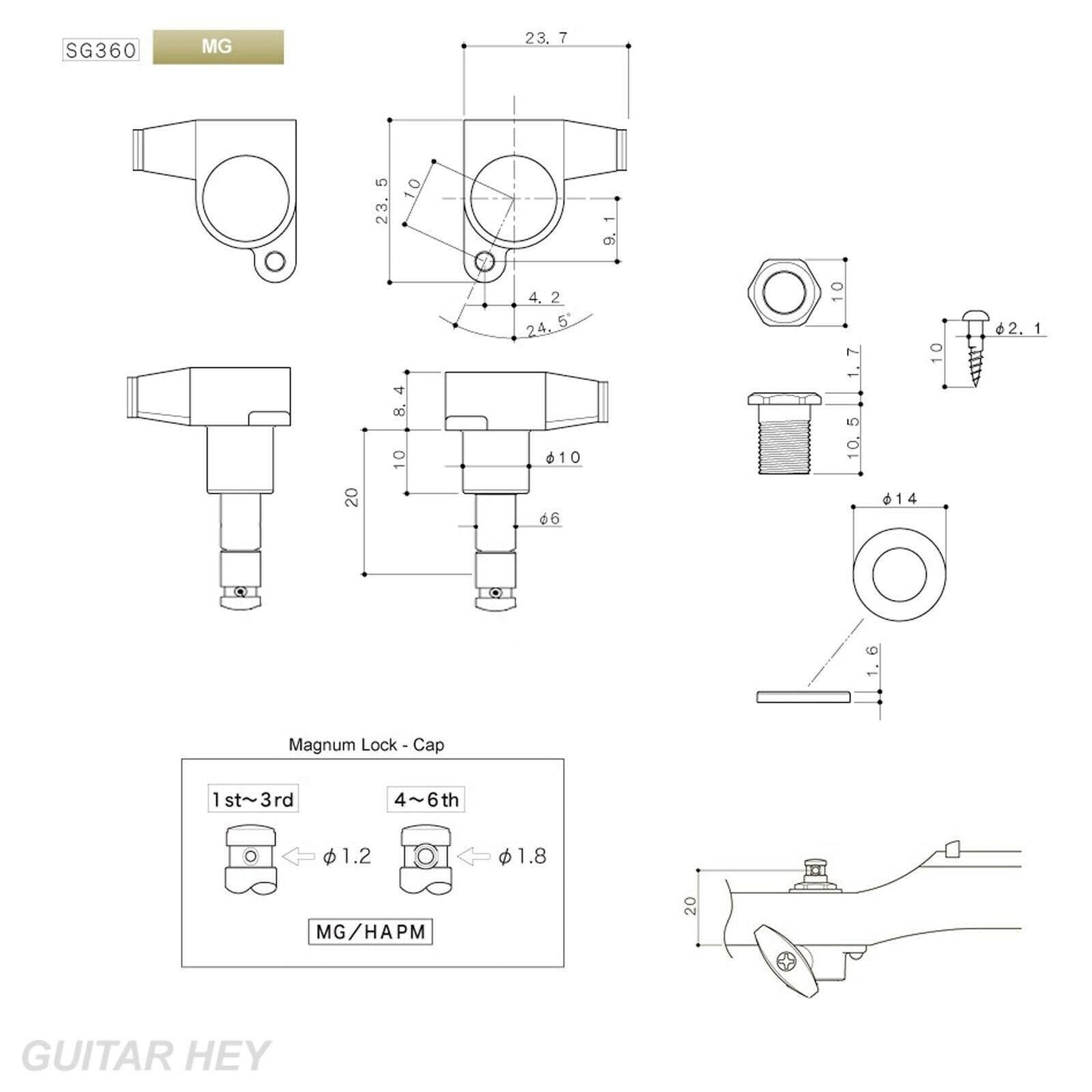NEW Gotoh SG360-EN01 MG Locking Keys L3+R3 w/ Large EBONY Buttons Set 3x3 CHROME
