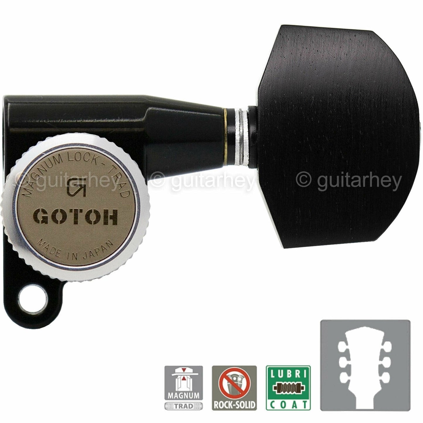 NEW Gotoh SG360-EN01 MGT Locking Tuners L3+R3 Keys Large EBONY Buttons 3x3 BLACK