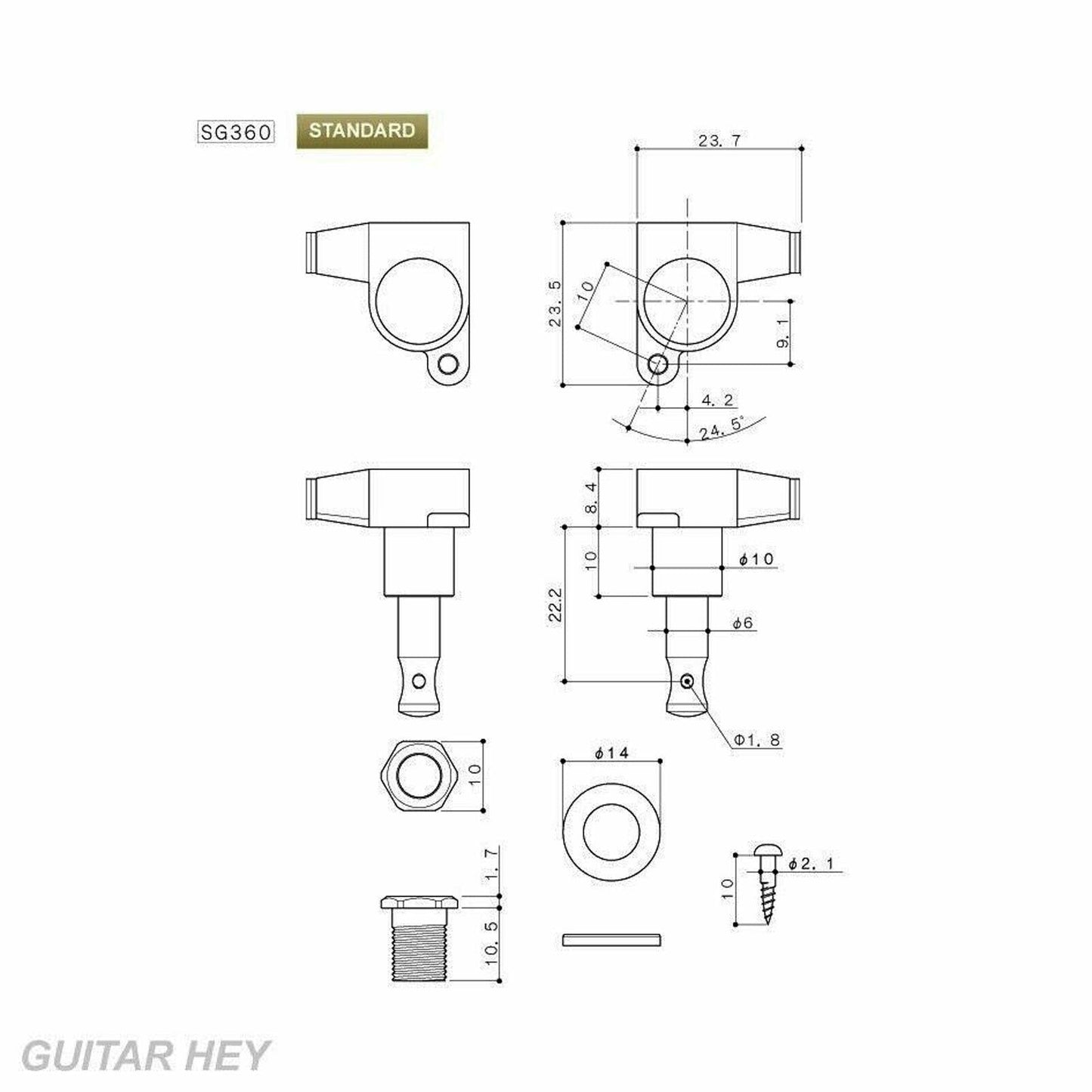 NEW Gotoh SG360-EN07 Tuning Keys 6 In-Line Tuners w/ EBONY Buttons - COSMO BLACK