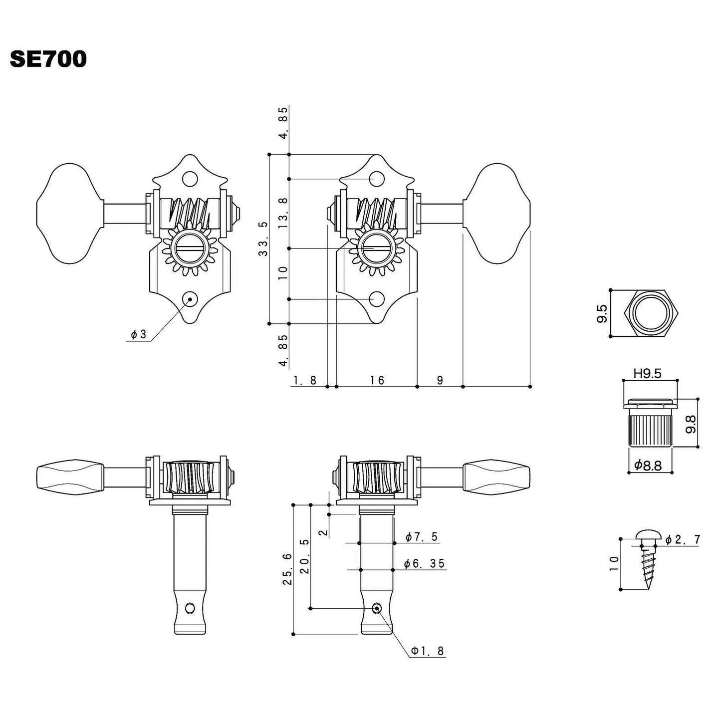 NEW Gotoh SE700-05M OPEN-GEAR Tuning Keys L3+R3 Vintage 3x3 - ANTIQUE X-NICKEL