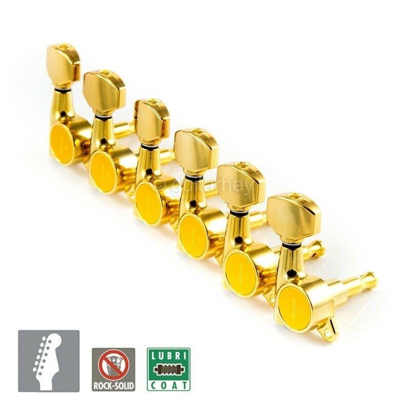 NEW Gotoh SG381-AB07 Tuning Keys 6 in line Tuners w/ ALUMINUM Buttons - GOLD