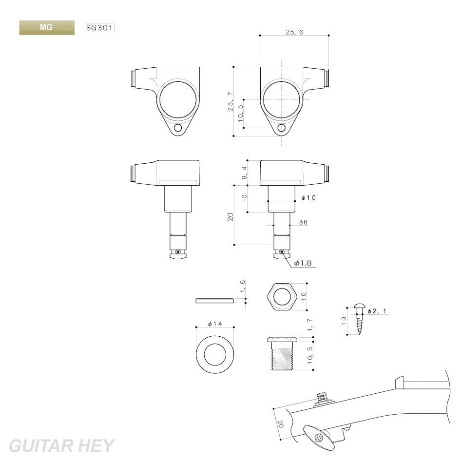 NEW Gotoh SG301 MG Set L3+R3 TORTOISE Buttons Magnum Locking Tuners 3x3 - BLACK