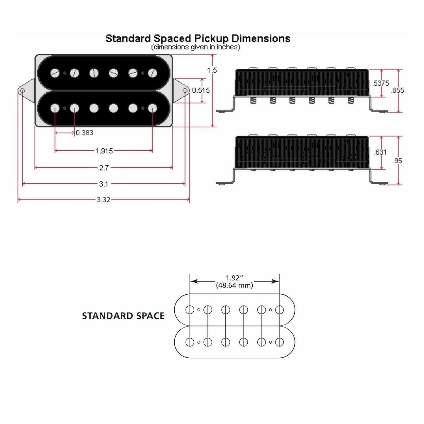 NEW DiMarzio DP213 PAF Joe Guitar Humbucker Standard Spaced - BLACK