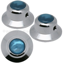 Load image into Gallery viewer, NEW (3) Q-Parts UFO Guitar Knobs KCU-0770 Acrylic Aqua Pearl on Top - CHROME