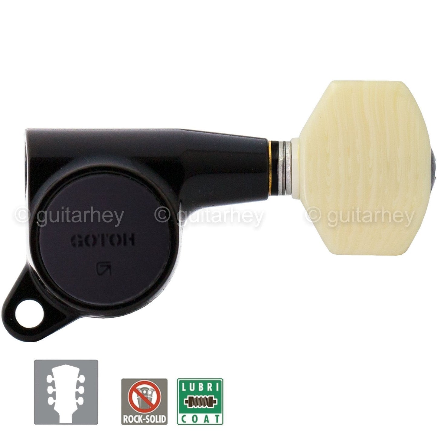 NEW Gotoh SG381-M07 MIJ L3+R3 Set Tuners IVORY Style Buttons 3x3 - BLACK