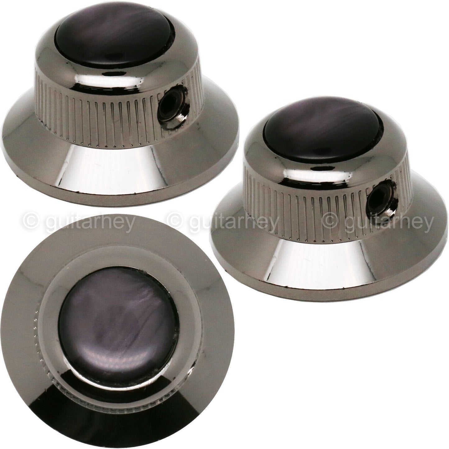 NEW (3) Q-Parts UFO Guitar Knobs KBU-0748 Acrylic Black Pearl on Top COSMO BLACK
