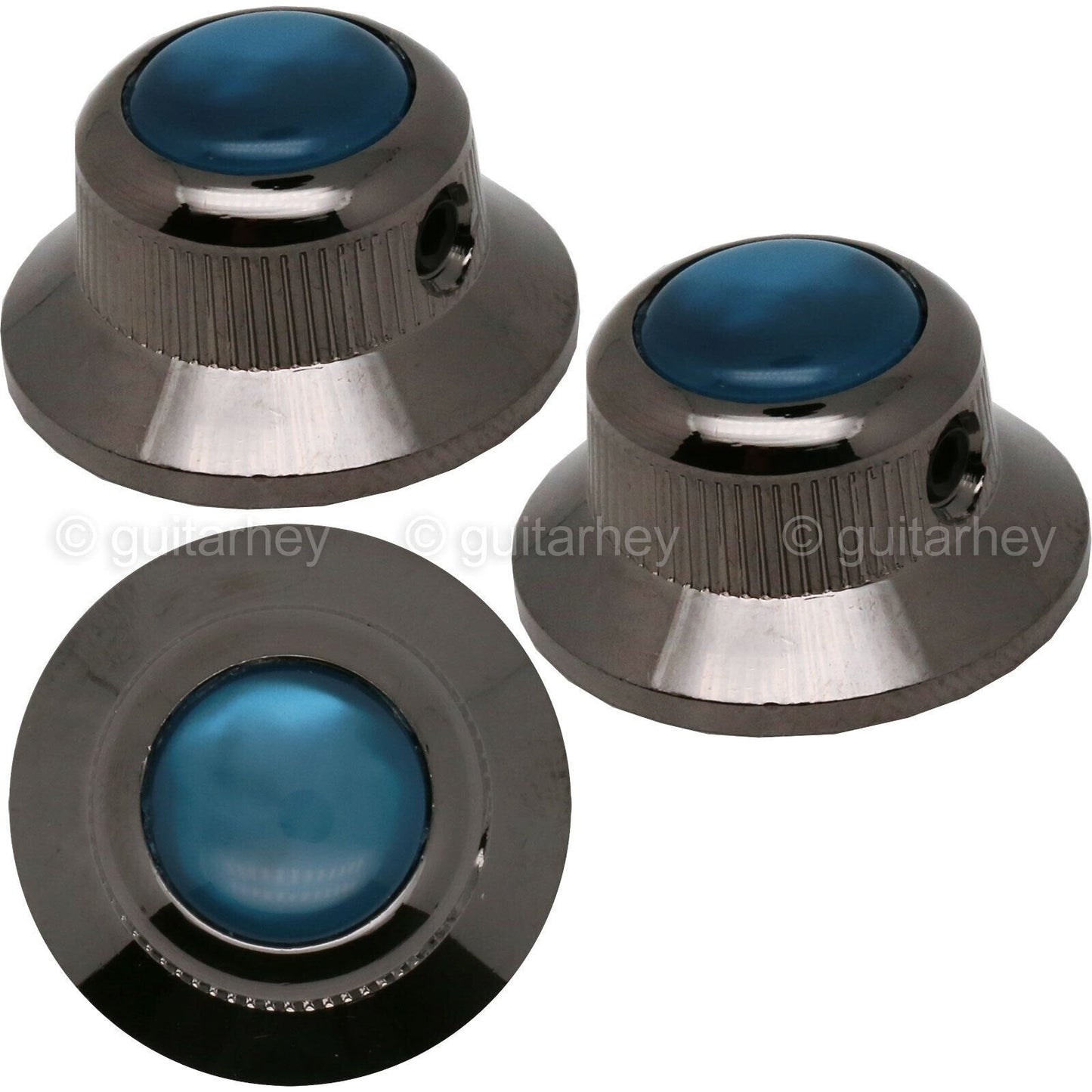 NEW (3) Q-Parts UFO Guitar Knobs KBU-0769 Acrylic Aqua Pearl on Top COSMO BLACK