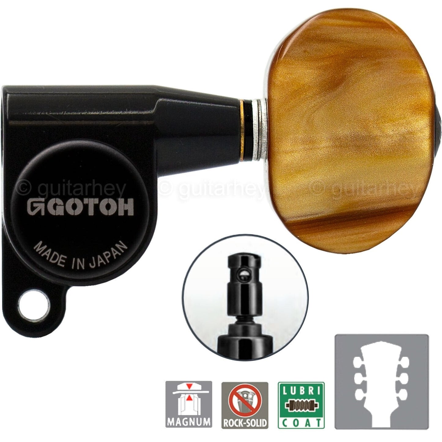 NEW Gotoh SG360-P2 MG Magnum Locking Tuners L3+R3 AMBER Buttons Set 3x3 - BLACK