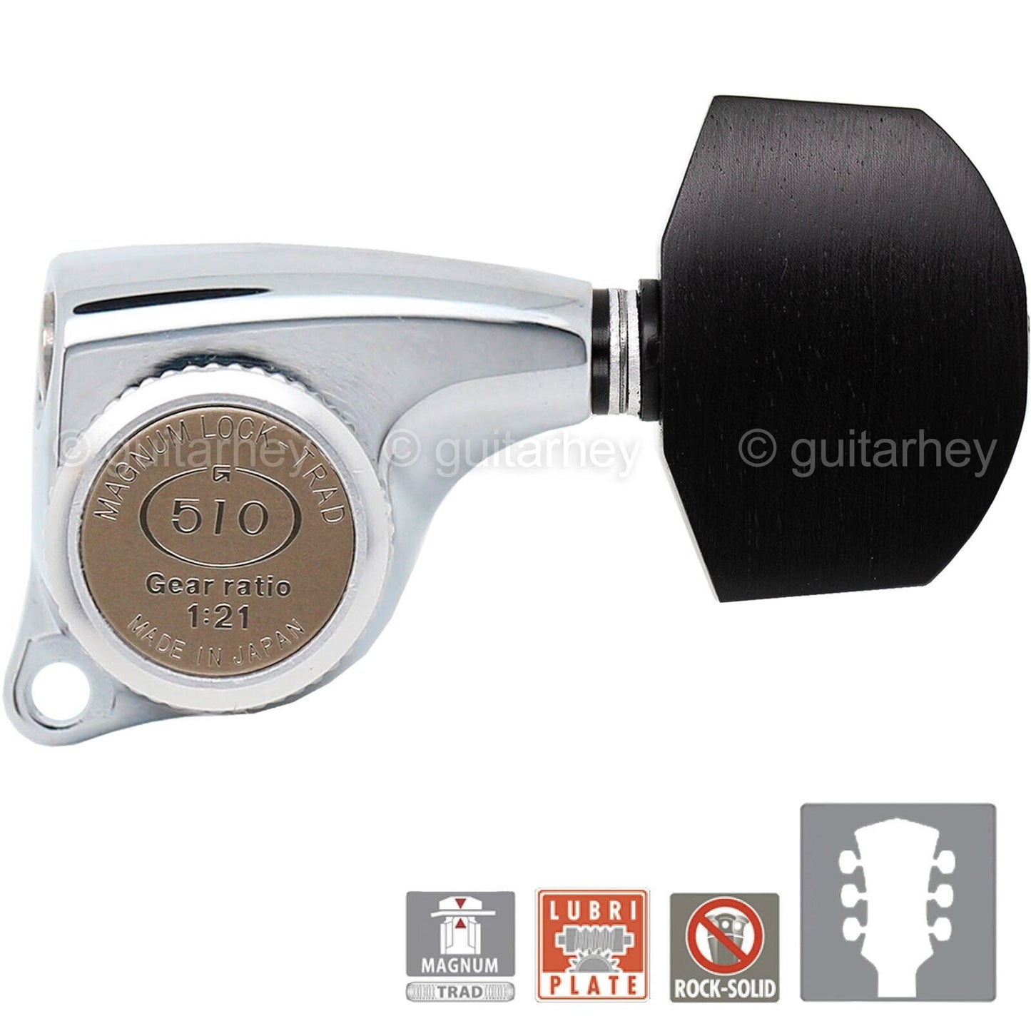 NEW Gotoh SGL510Z-EN01 MGT Locking Tuning Keys, 21:1 Ratio Set EBONY 3x3, CHROME