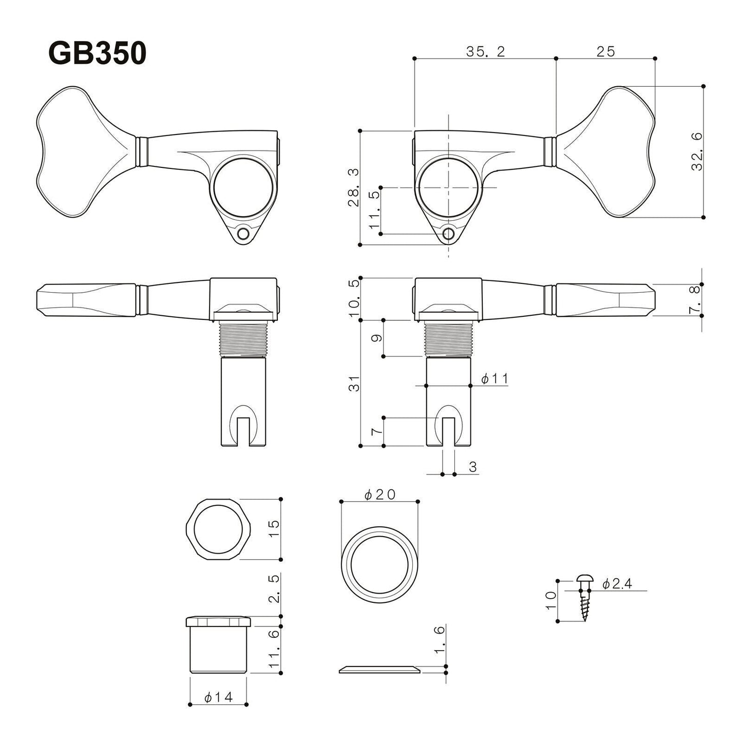 NEW Gotoh GB350 RES-O-LITE Aluminum Bass 6-String Tuning Keys L3+R3 Set X-NICKEL