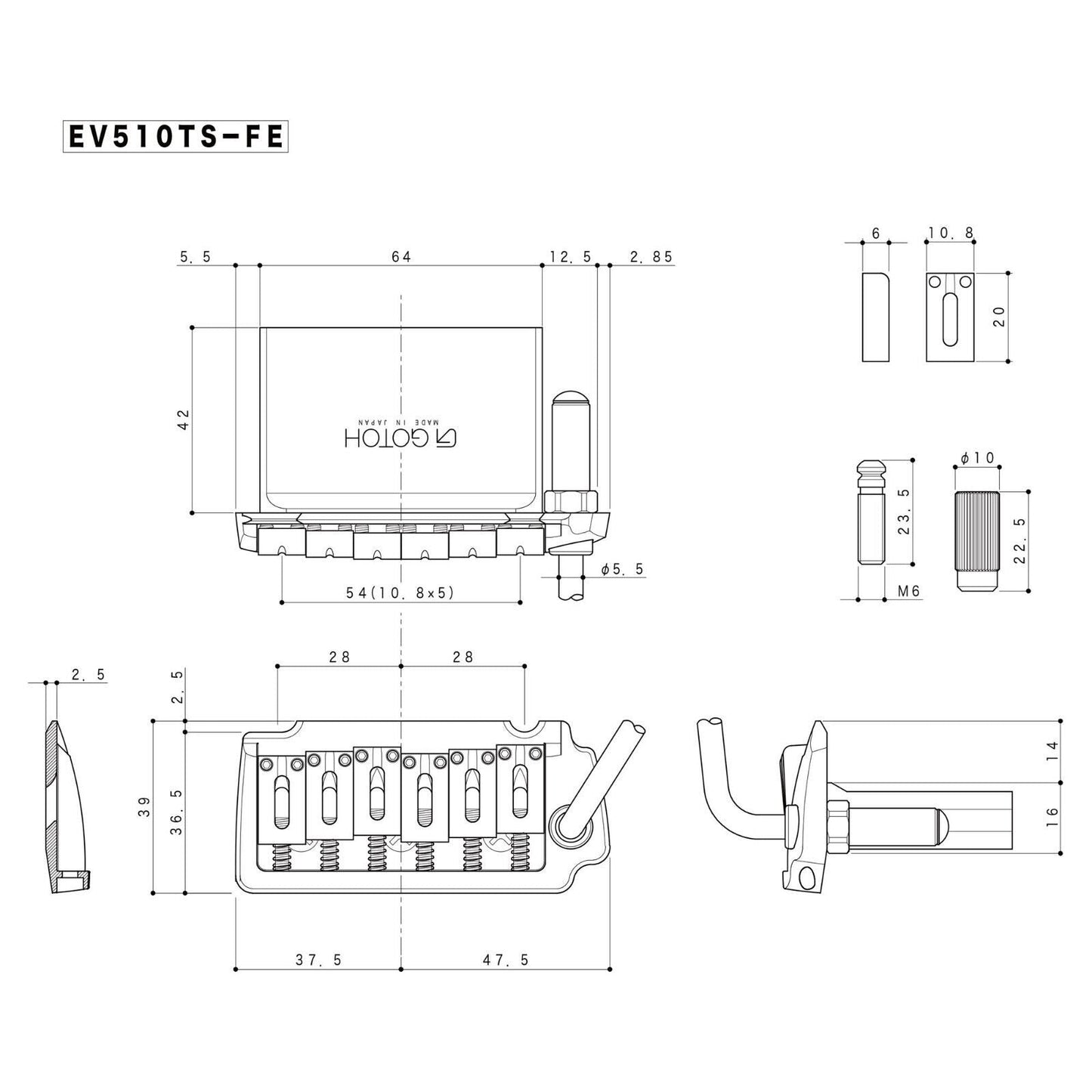 NEW Gotoh EV510TS-FE Non-locking 2 Point Tremolo Bridge w/ STEEL Block - CHROME