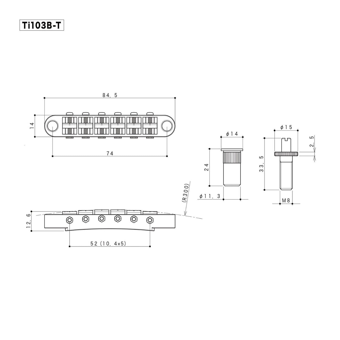 NEW Gotoh Ti103B-T Nashville Tune-o-matic Bridge M8 Stud Titanium Saddles NICKEL