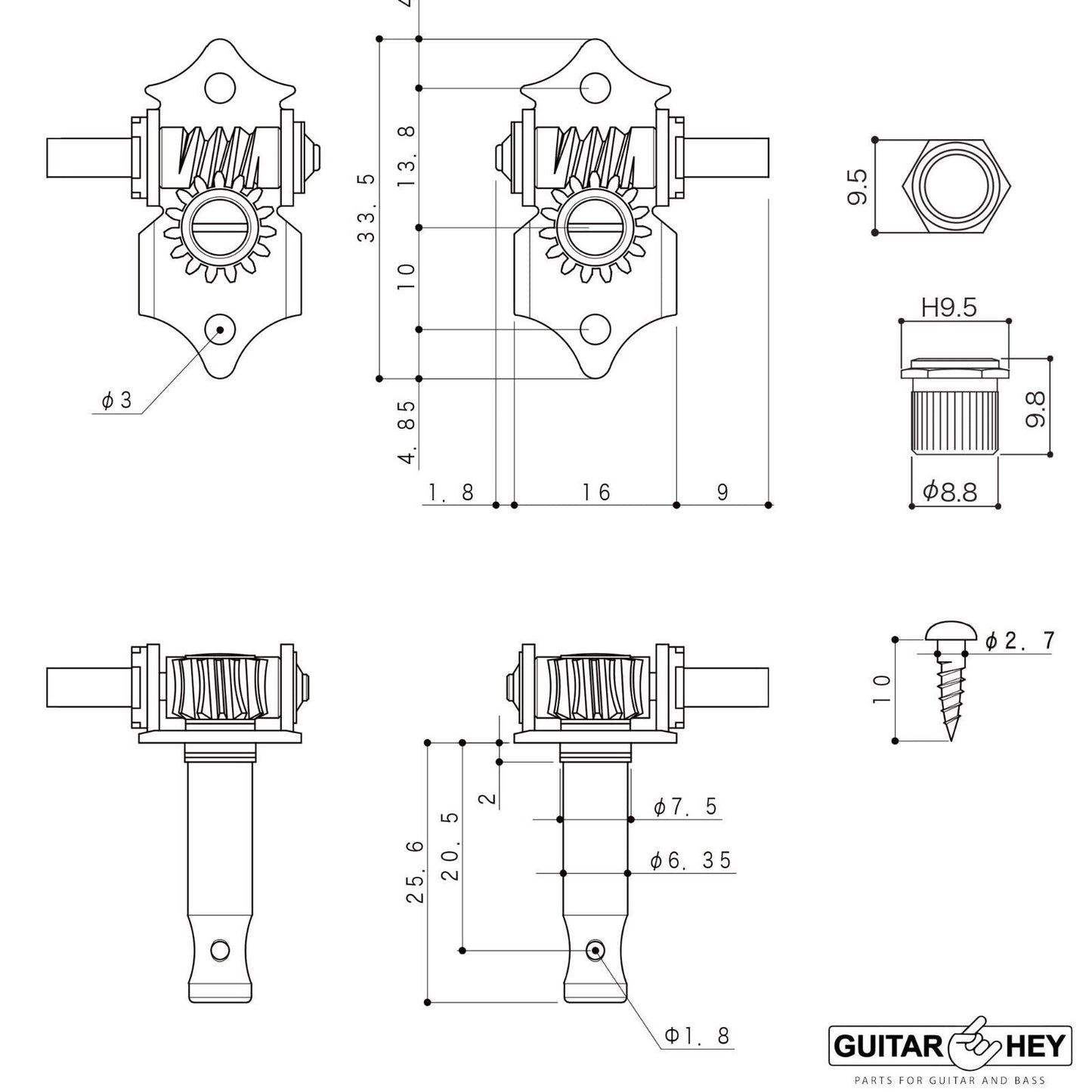 NEW Gotoh SE700-SLB OPEN-GEAR Tuning Keystone Keys Tulip 3x3 Tuners - X-NICKEL