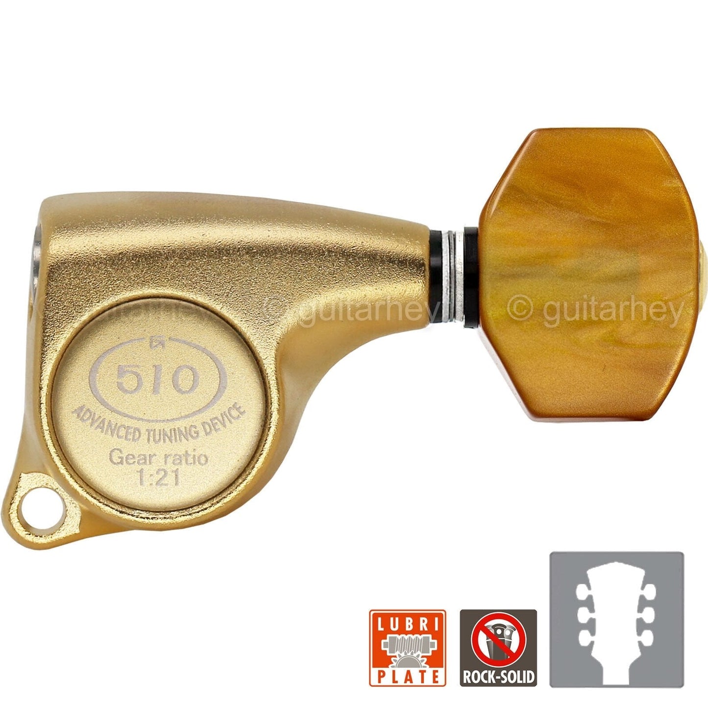 NEW Gotoh SGL510Z-P8 L3+R3 Tuners Set 1:21 Gear Ratio AMBER 3x3 - SATIN GOLD