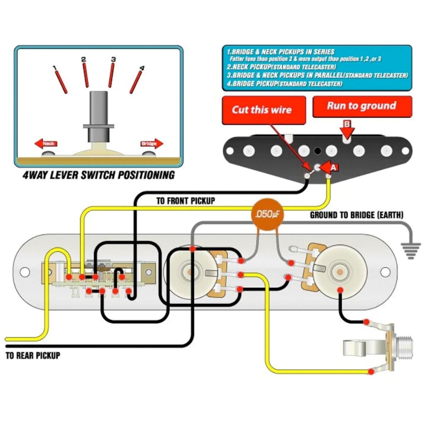 NEW Wiring Kit for Telecaster® 4-Way Switch Oak Grigsby CTS 250K .047 Cloth Wire