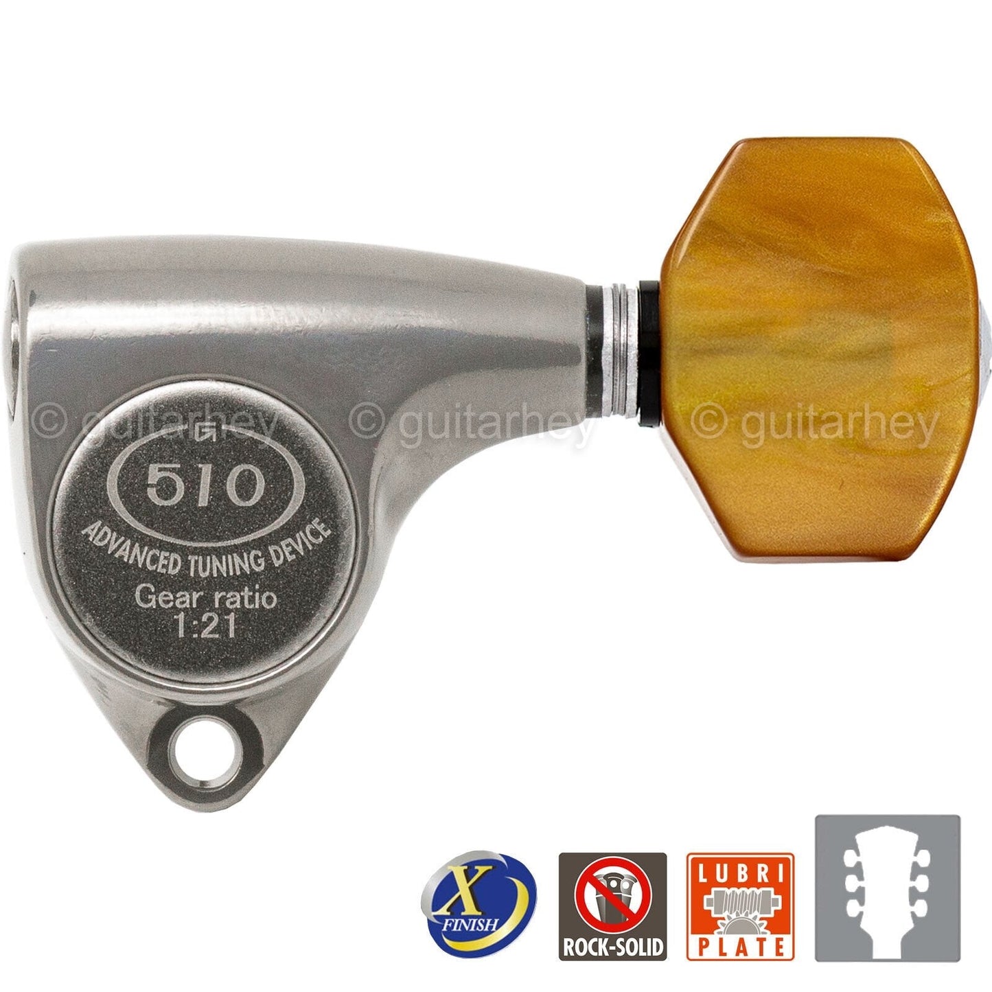 NEW Gotoh SGV510Z-P8 Tuners L3+R3 Keys 1:21 Ratio, AMBER 3x3 - X-FINISH NICKEL