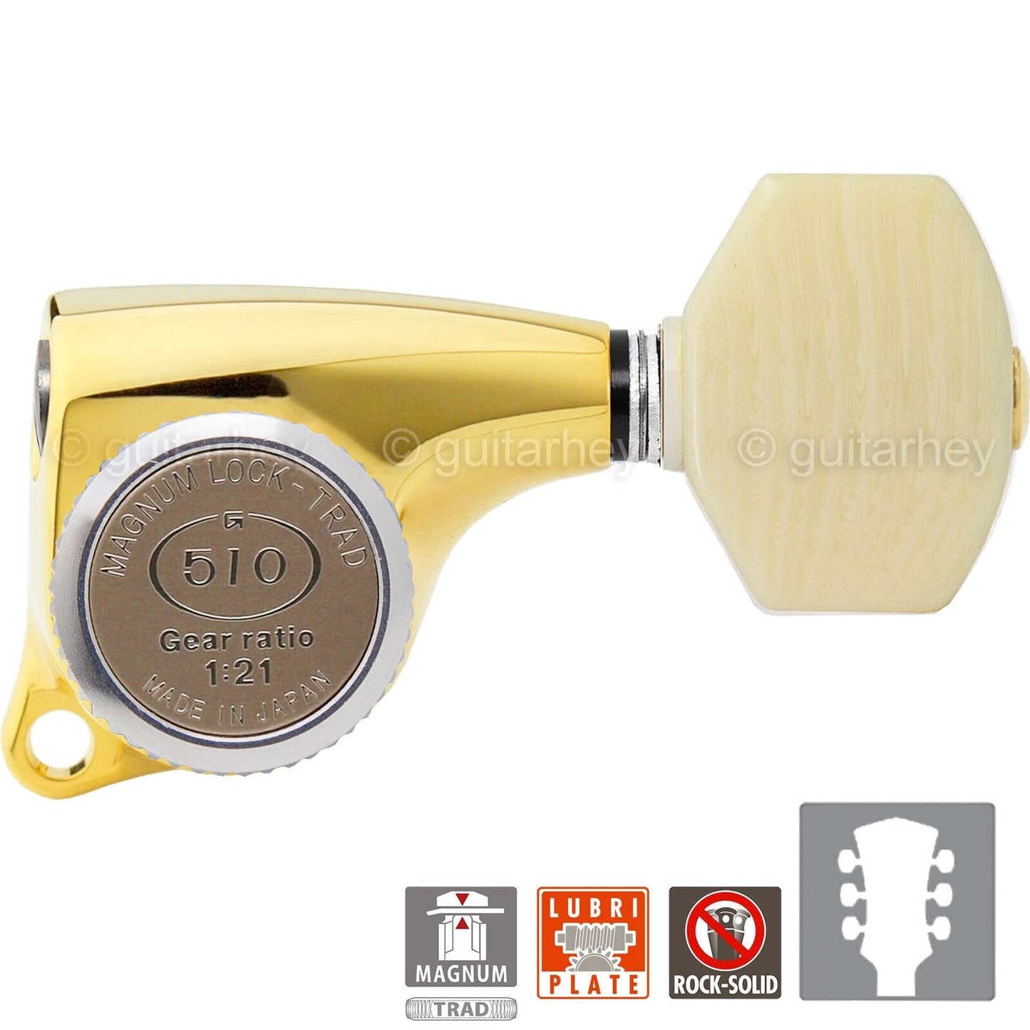 NEW Gotoh SGL510Z-M07 MGT Locking Tuning Keys, IVORY, 21:1 Ratio Set 3x3 - GOLD