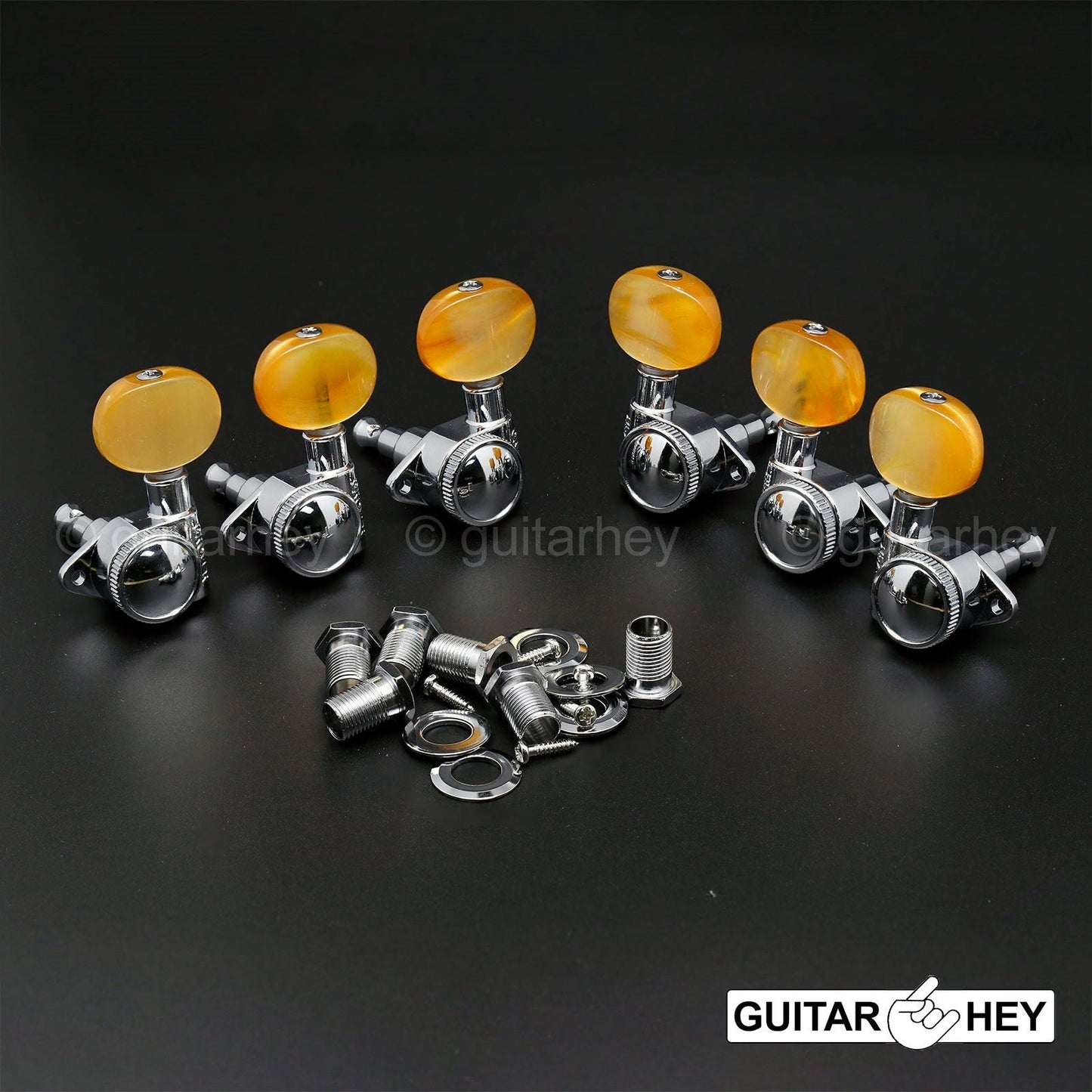 NEW Grover 502 LOCKING Tuners 3x3 Modern Gibson Les Paul AMBER Buttons CHROME