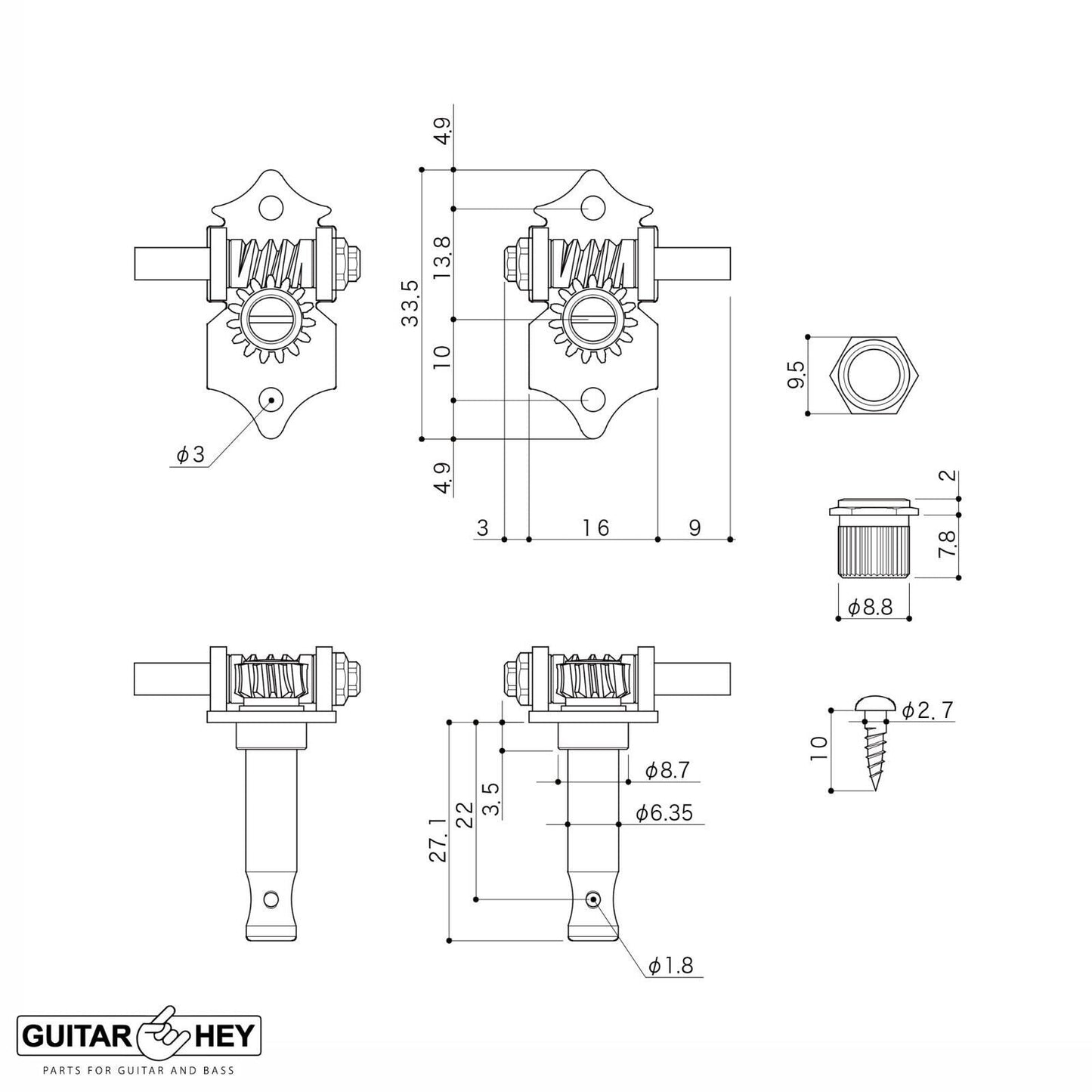 NEW GOTOH SXB510-05M Electric/Acoustic Guitar 1:15 Vintage Tuners 3x3 - NICKEL