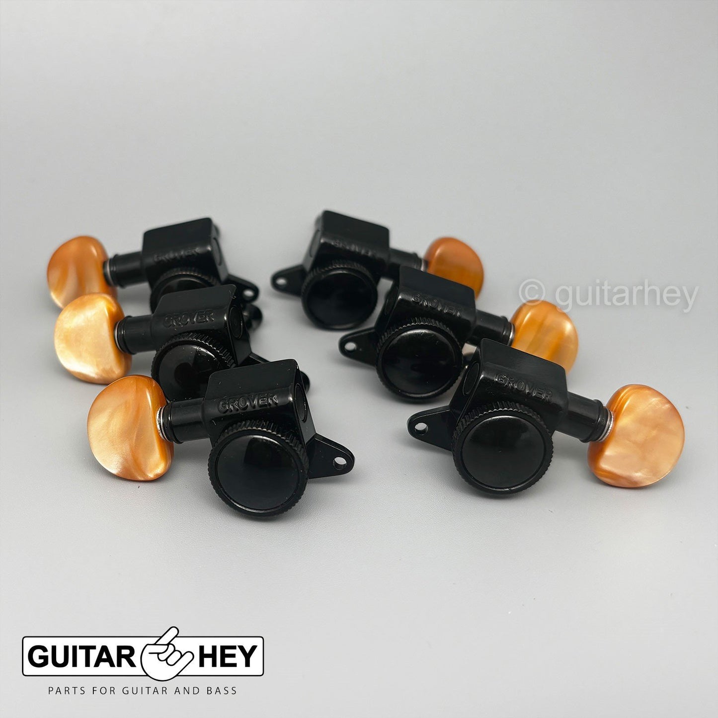 NEW Grover 505 Mini Roto-Grip L3+R3 Locking Rotomatic Tuners AMBER 3x3 - BLACK