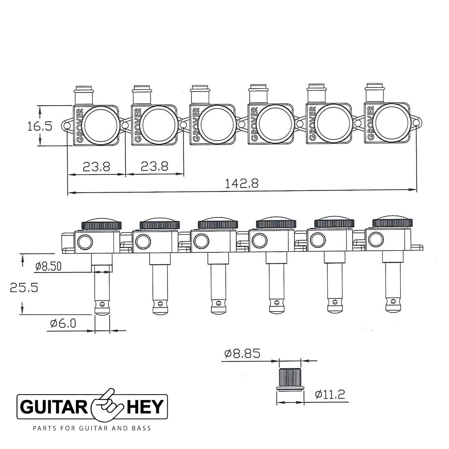 NEW Grover 505F Rotomatic Locking Tuners Vintage 6 In-line Keystone keys, NICKEL