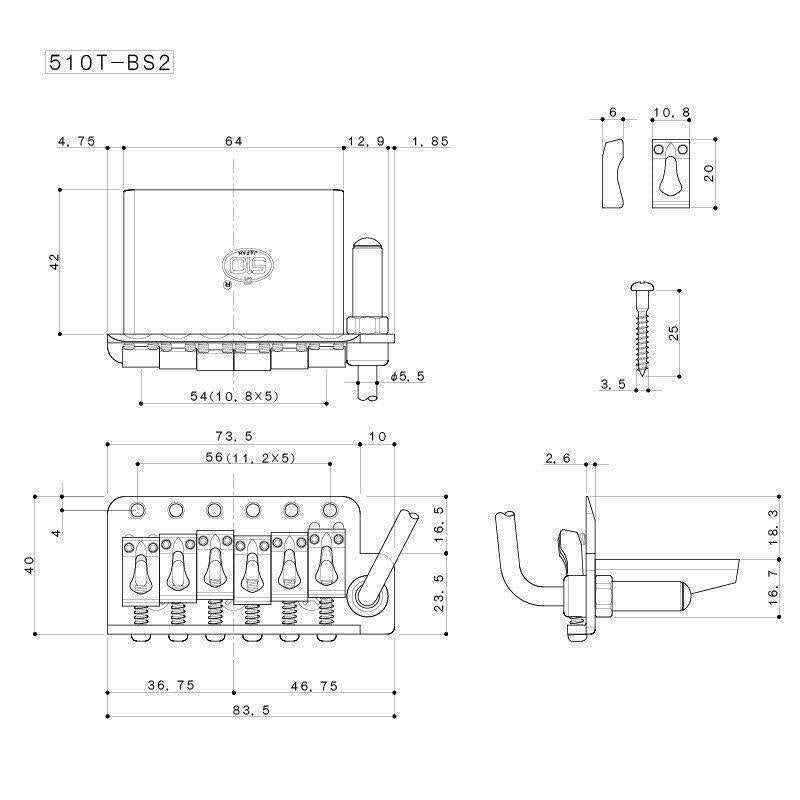 NEW Gotoh 510T-BS2 Non-locking Tremolo Bridge w/ Screws - CHROME