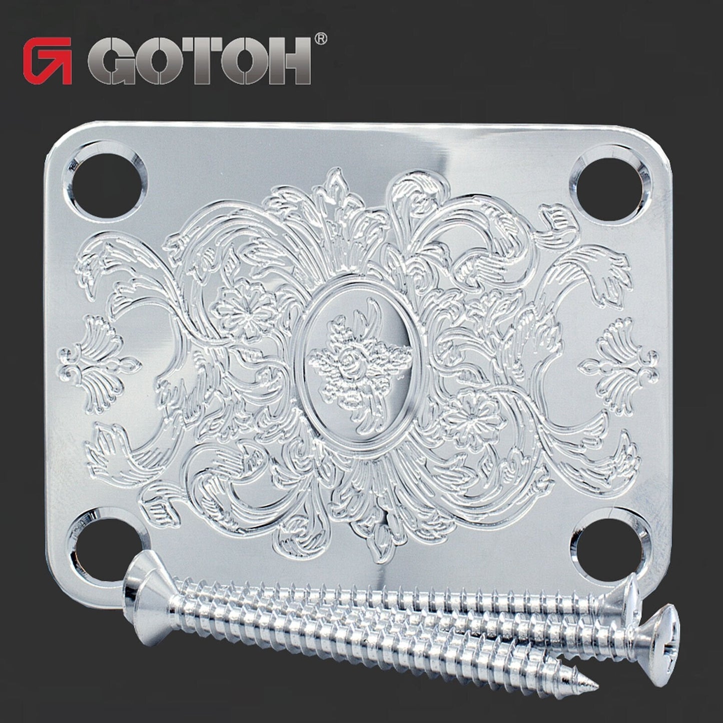 NEW Gotoh Neck Plate Luxury-Mode Japanese Art Acanthus for Guitar/Bass - CHROME