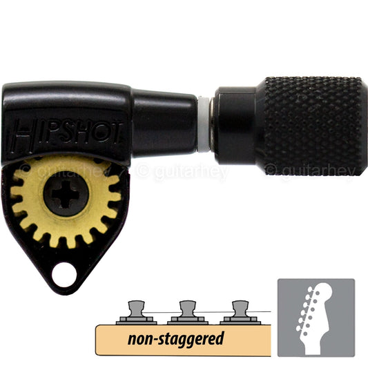 NEW Hipshot Classic Open-Gear Non-Staggered Tuners 6 in line KNURLED - BLACK
