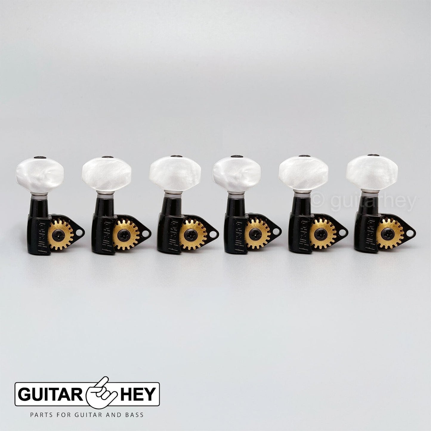 NEW Hipshot Classic Open-Gear Non-Staggered Tuners 6 in line PEARLOID - BLACK