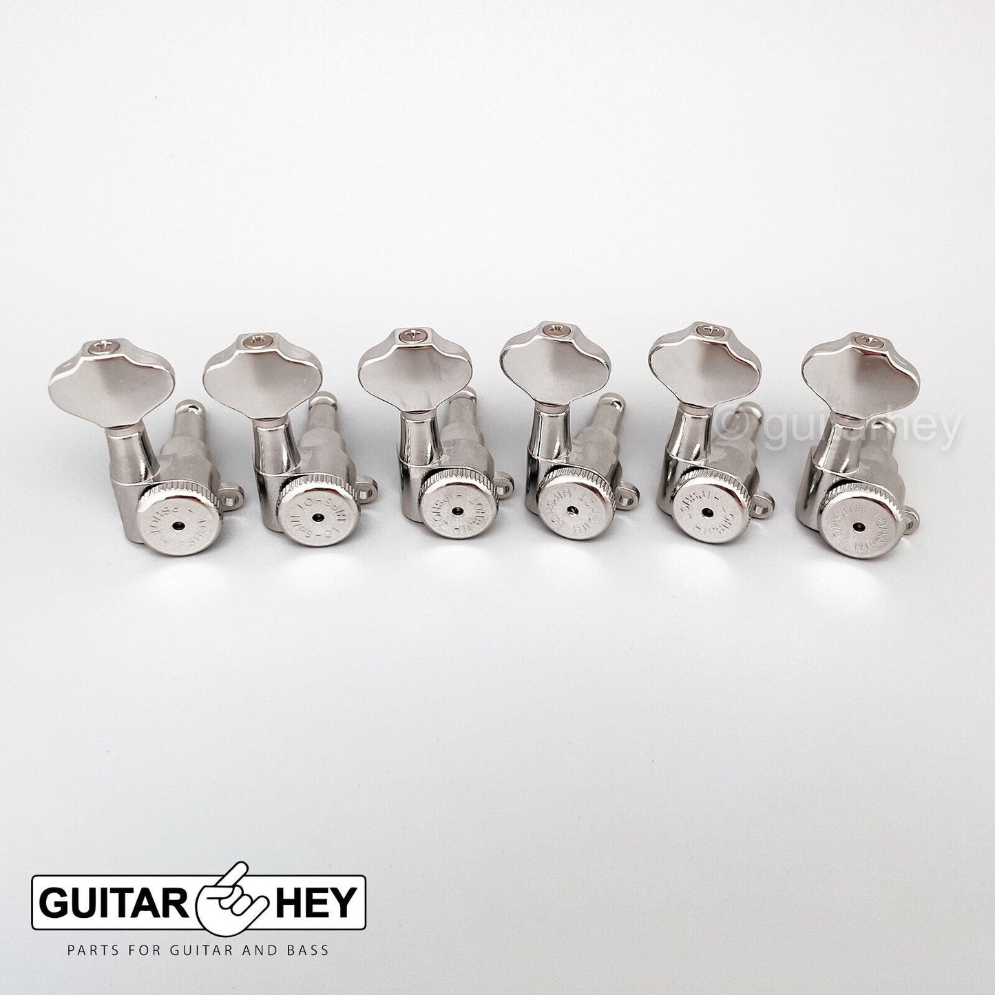 NEW Hipshot 6-in-Line STAGGERED Locking Tuners SET w/ Victorian Buttons - NICKEL