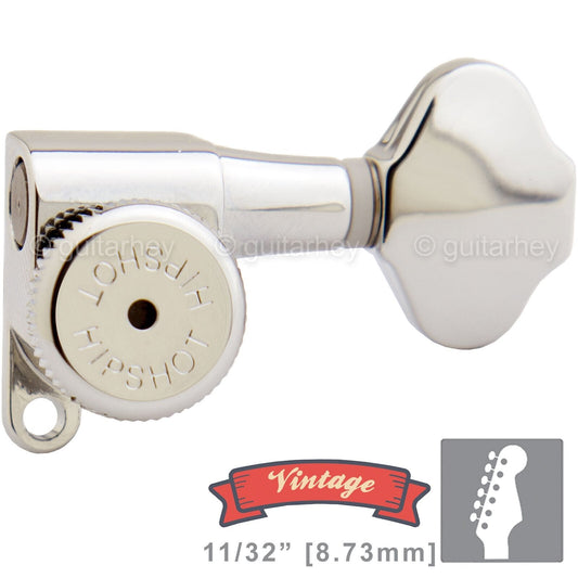 Hipshot VINTAGE 6-in-Line Locking Tuners Victorian Buttons 21/64" ID - NICKEL