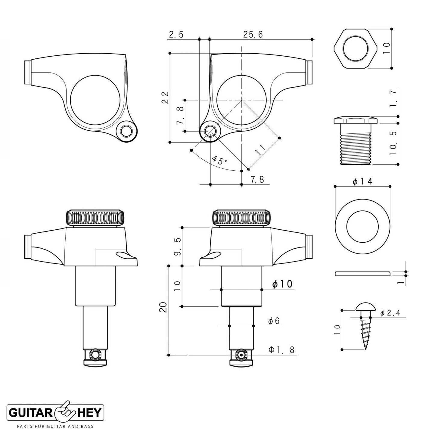 NEW Gotoh SGS510Z-B07 MGT L3+R3 Set Mini LOCKING Tuners 1:18 Ratio 3x3 - GOLD