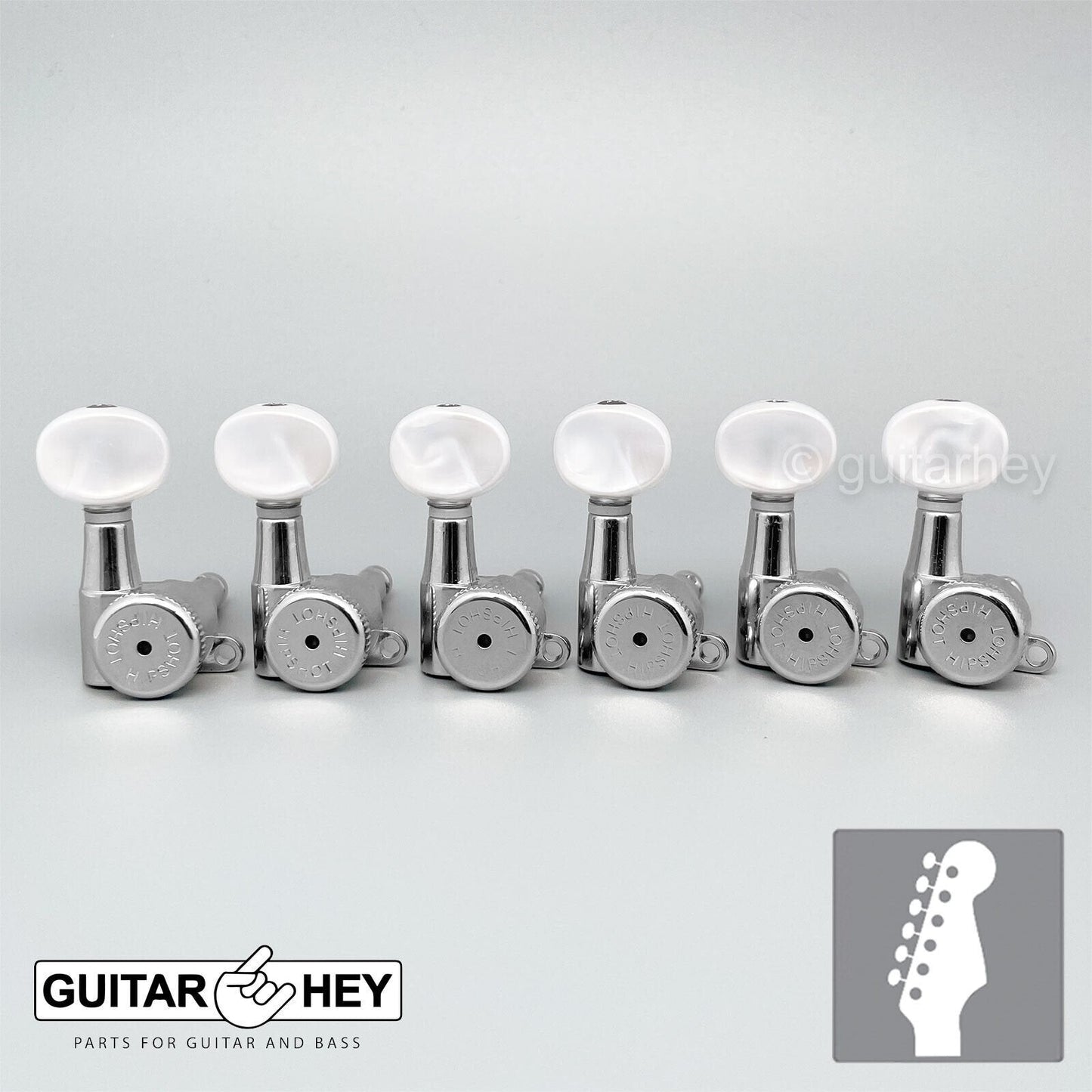 NEW Hipshot VINTAGE 6-in-Line Locking Tuners Non-Stag Oval Pearl Buttons, CHROME