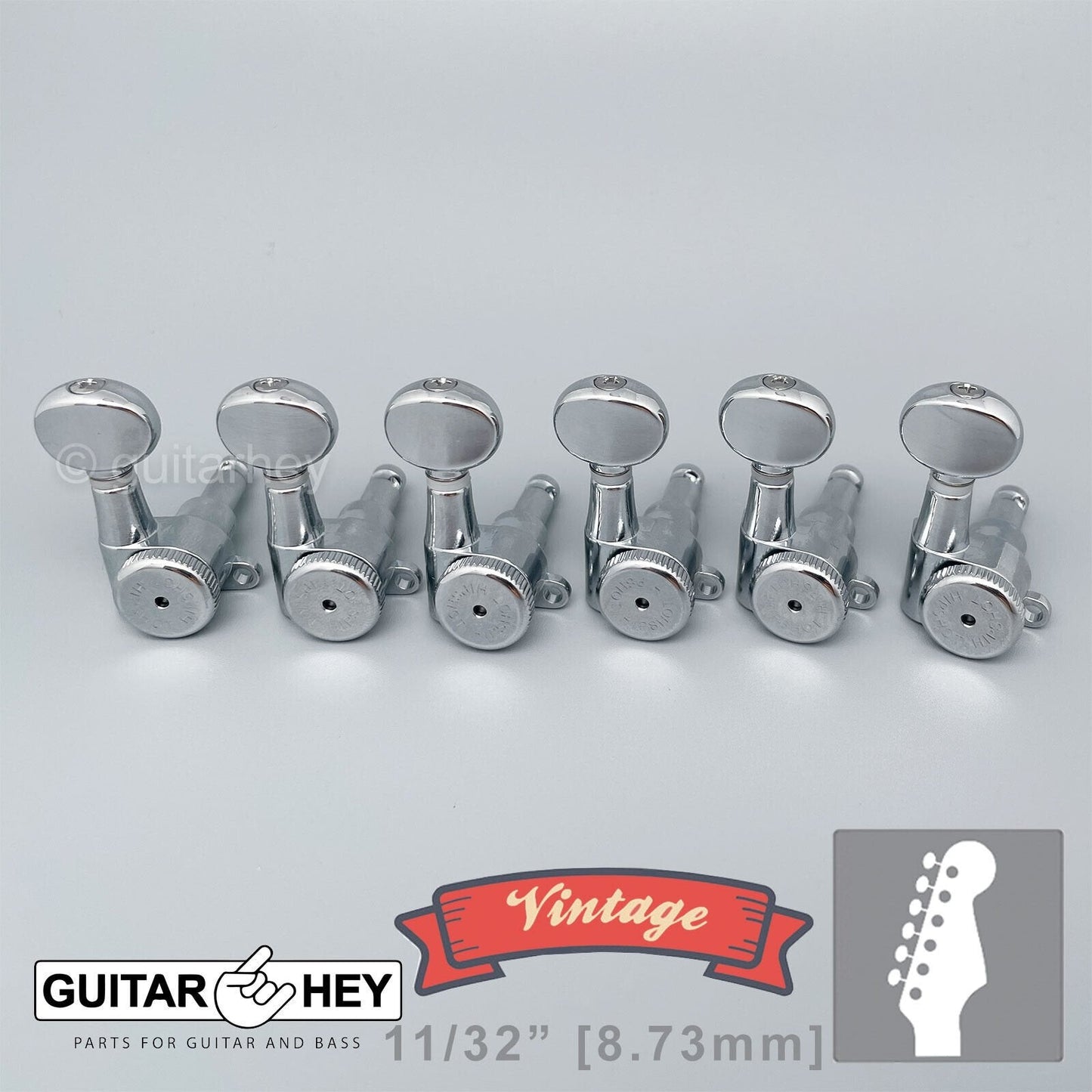 NEW Hipshot VINTAGE 6-in-Line Locking Tuners STAGGERED Oval Buttons - CHROME
