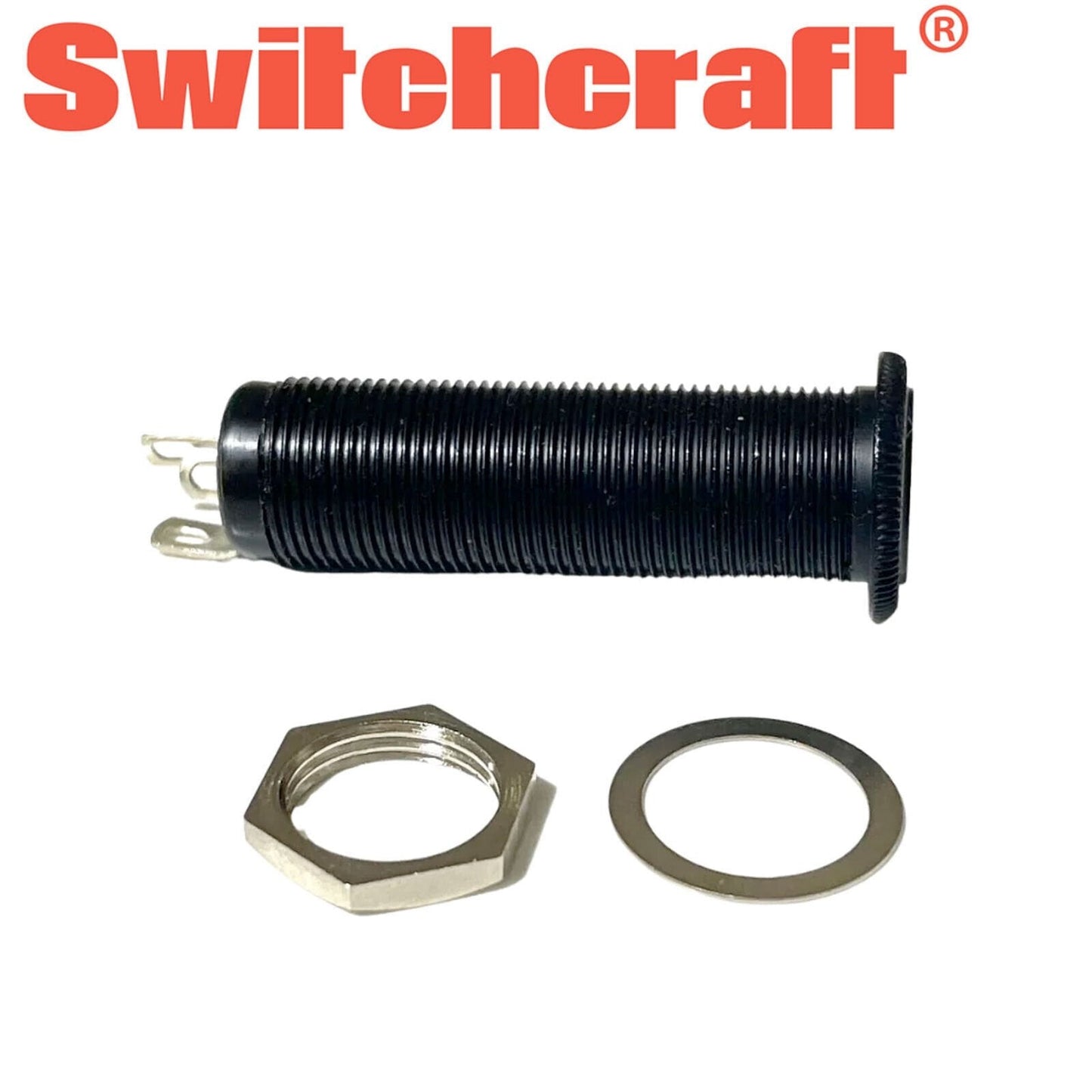 NEW (1) Switchcraft Black Stereo Threaded Barrel Jack for Guitar/Bass - BLACK