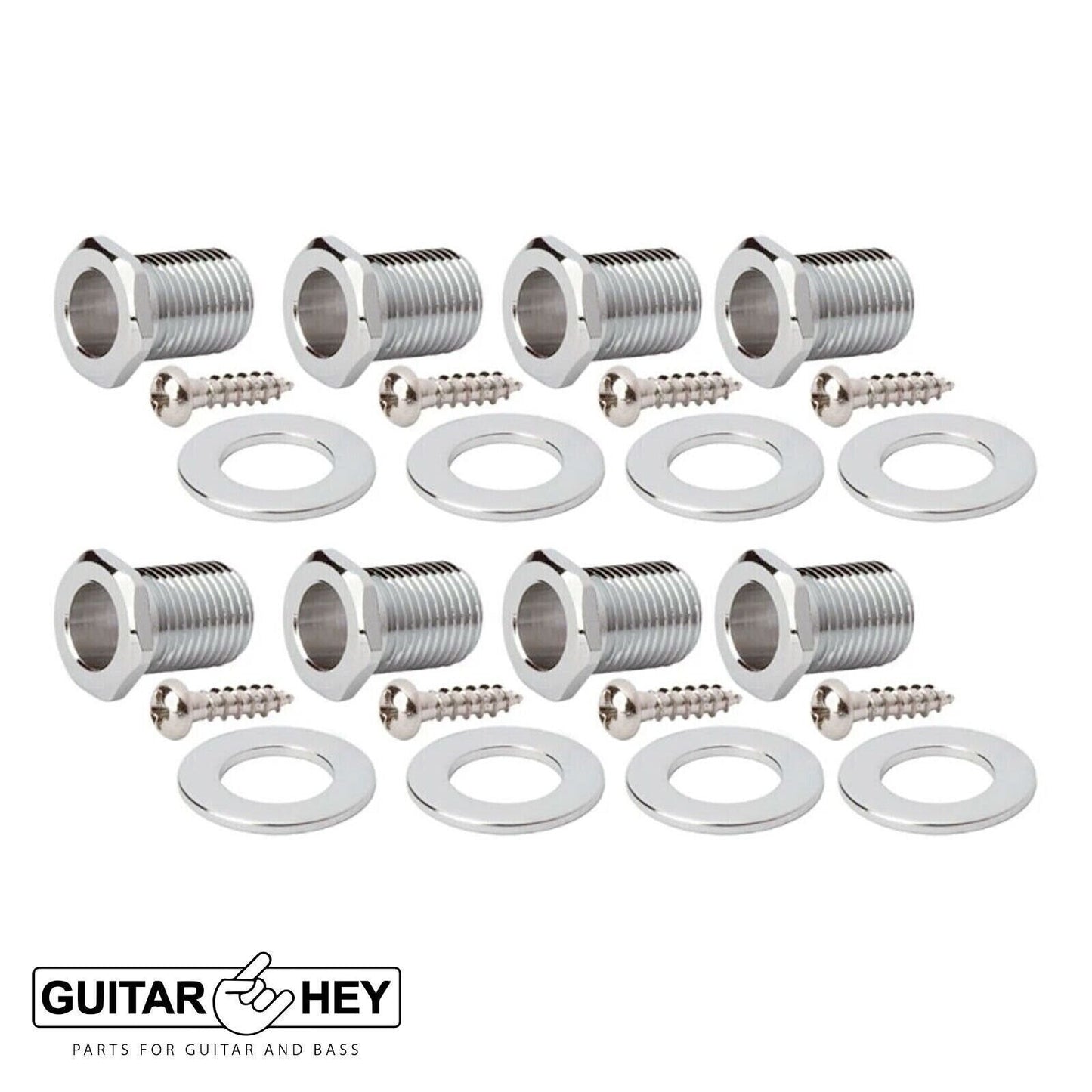 NEW Hipshot 8-String Grip-Lock LOCKING TUNERS Knurled Buttons 4x4 Set - CHROME