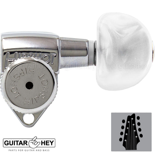 NEW Hipshot 8-String Grip-Lock LOCKING TUNERS Moon PEARL Buttons 4x4 Set CHROME