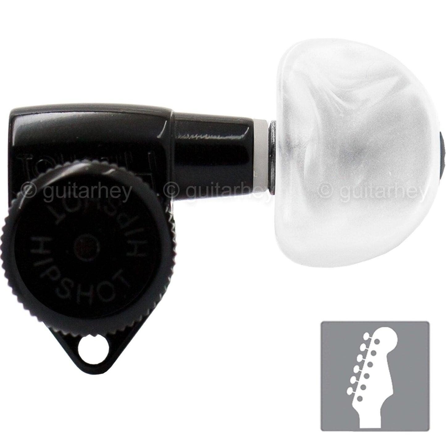 NEW Hipshot 6 In Line Grip-Locking STAGGERED Open-Gear Small Pearl Moon - BLACK
