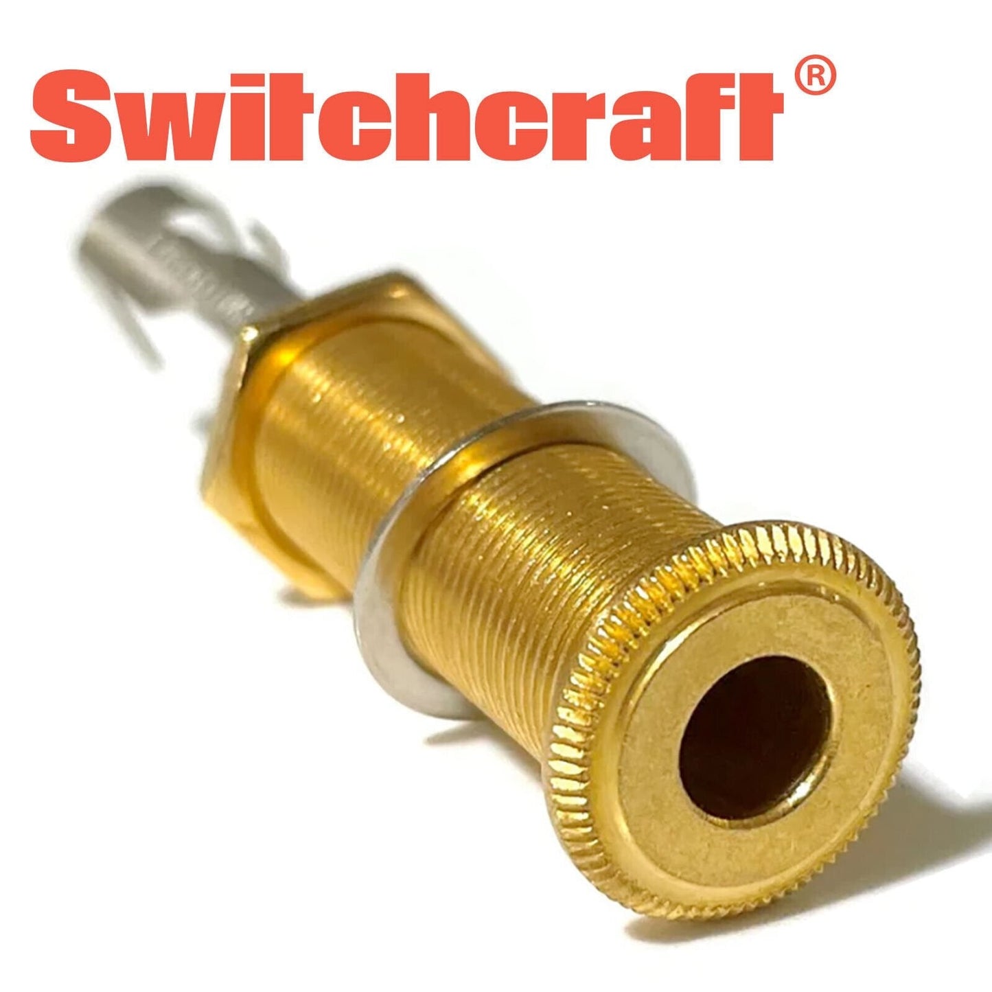 NEW (1) Switchcraft Black Stereo Threaded Barrel Jack for Guitar/Bass - GOLD