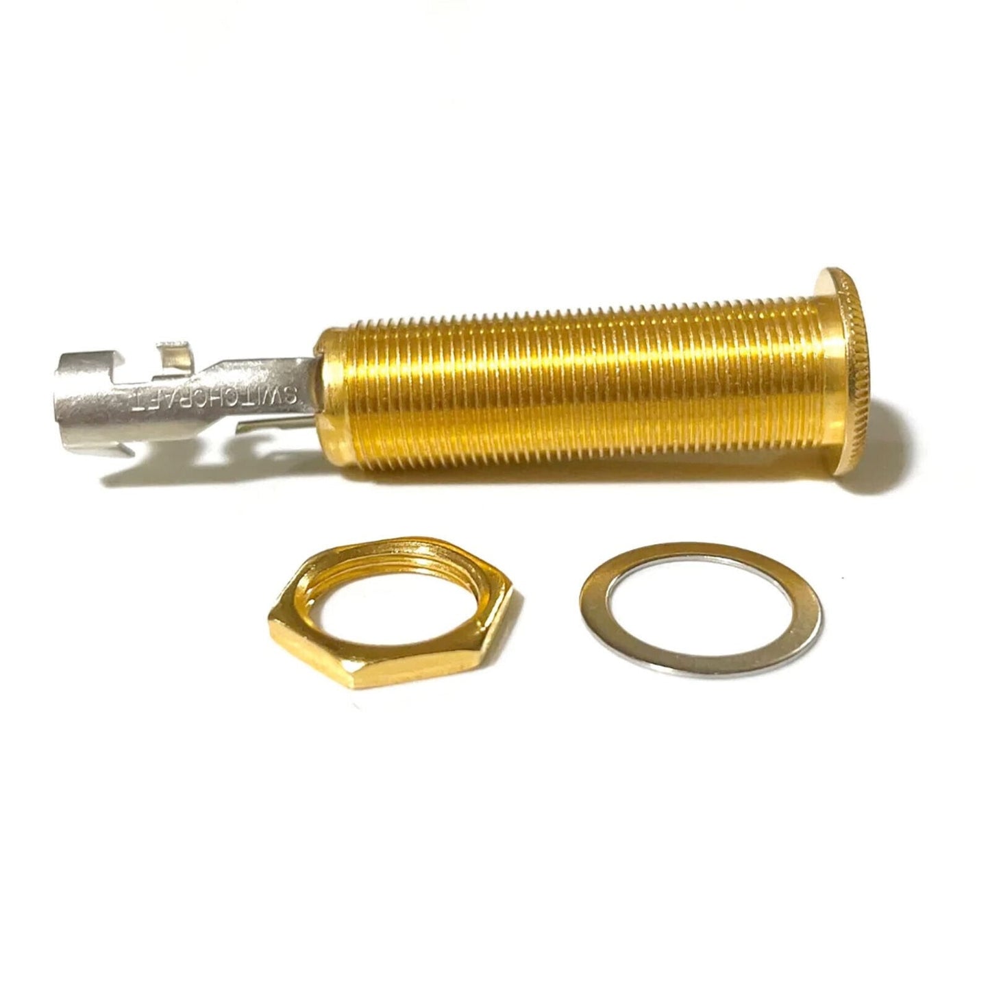 NEW (1) Switchcraft Black Stereo Threaded Barrel Jack for Guitar/Bass - GOLD