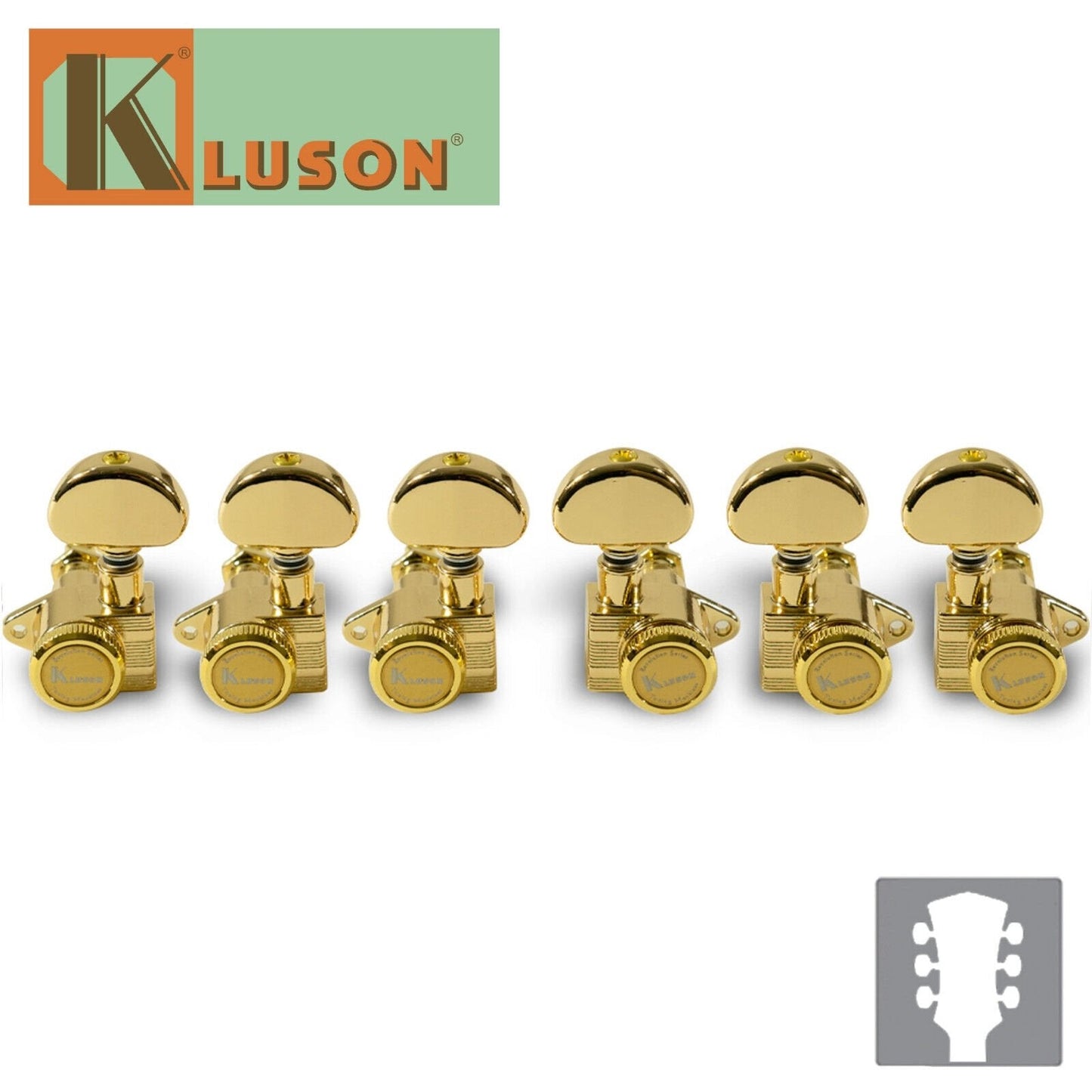 NEW Kluson 3 Per Side Revolution Series E-Mount LOCKING Tuning Machines - GOLD