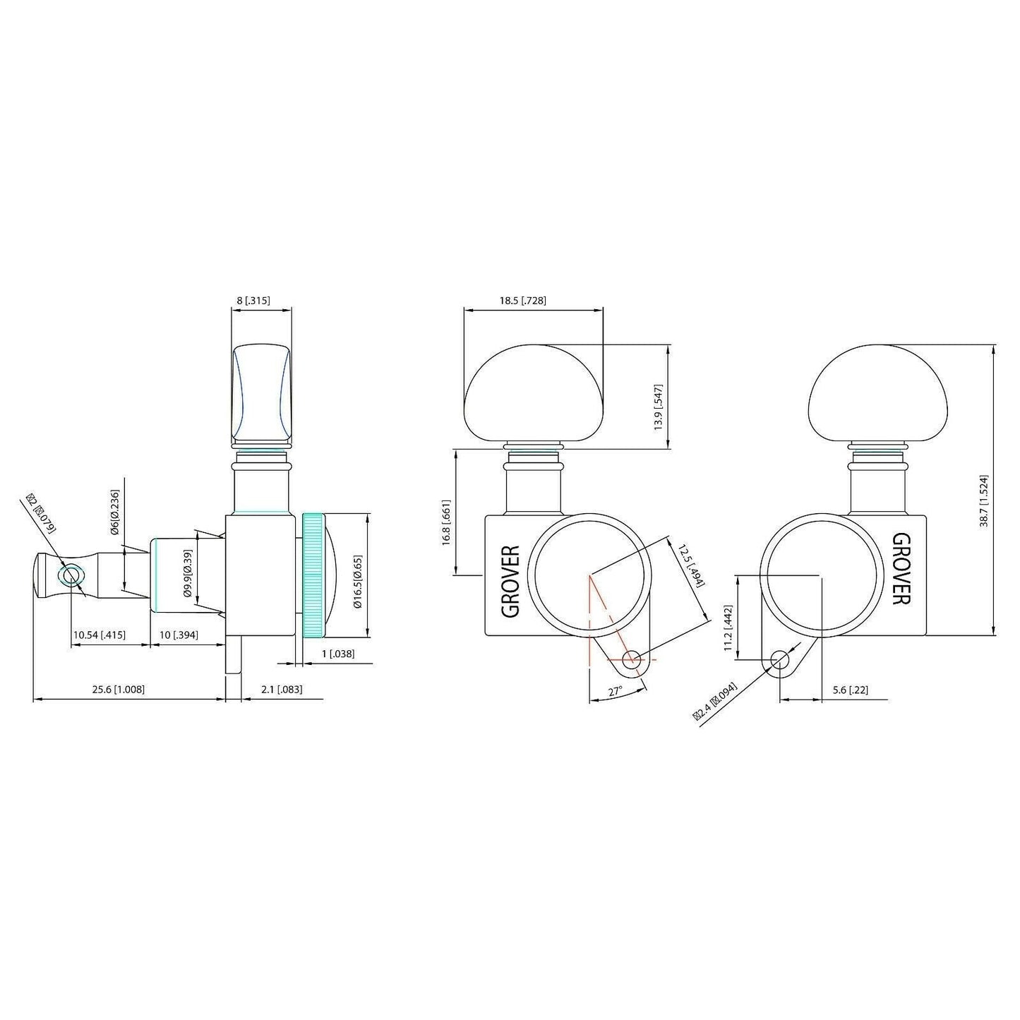 NEW Grover 505CL6 LEFTY Mini Roto-Grip Locking Rotomatic 6 In line Tuner CHROME