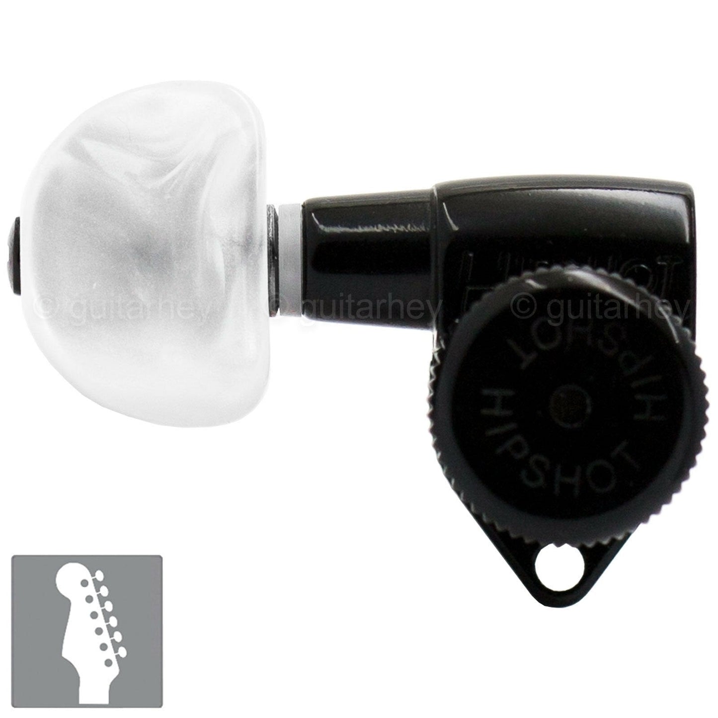 NEW Hipshot 6 inline STAGGERED Locking Set LEFT-HANDED PEARLOID Buttons - BLACK