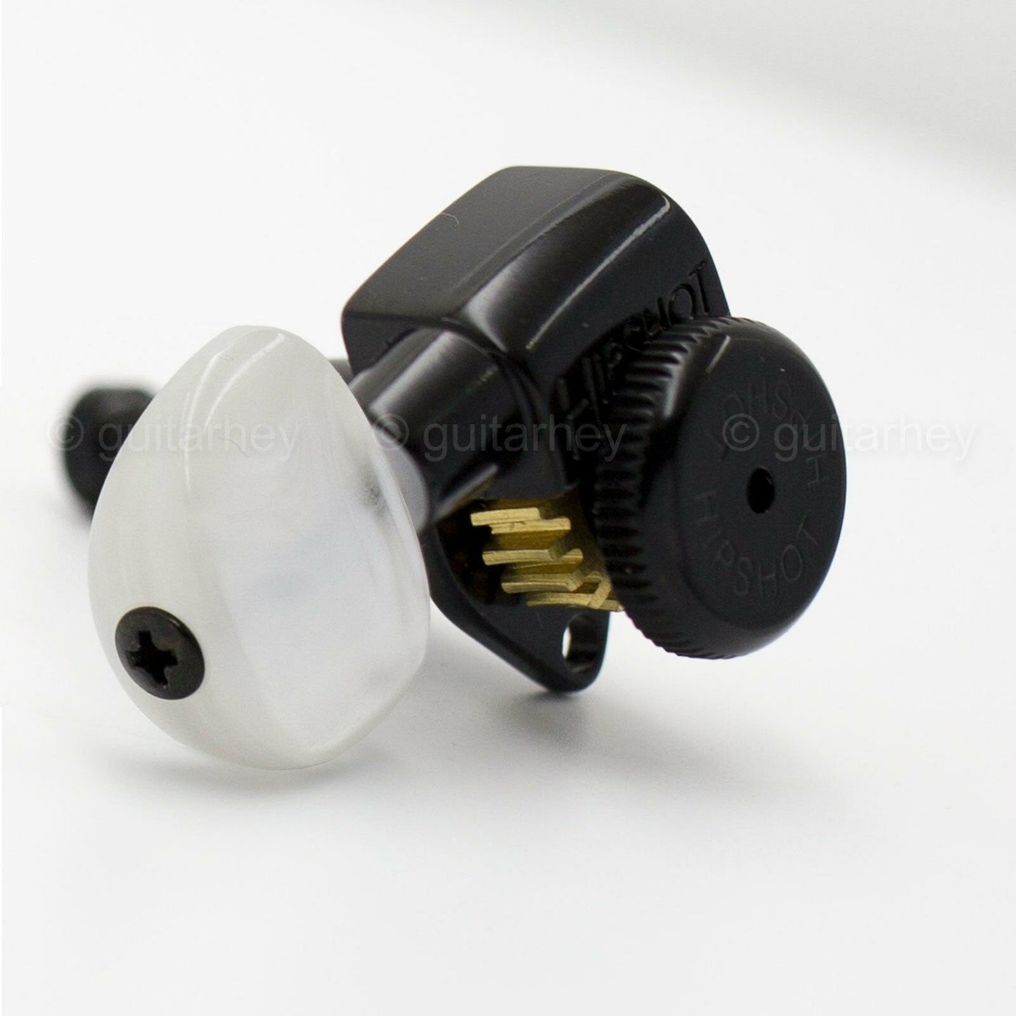 NEW Hipshot 6 inline STAGGERED Locking Set LEFT-HANDED PEARLOID Buttons - BLACK