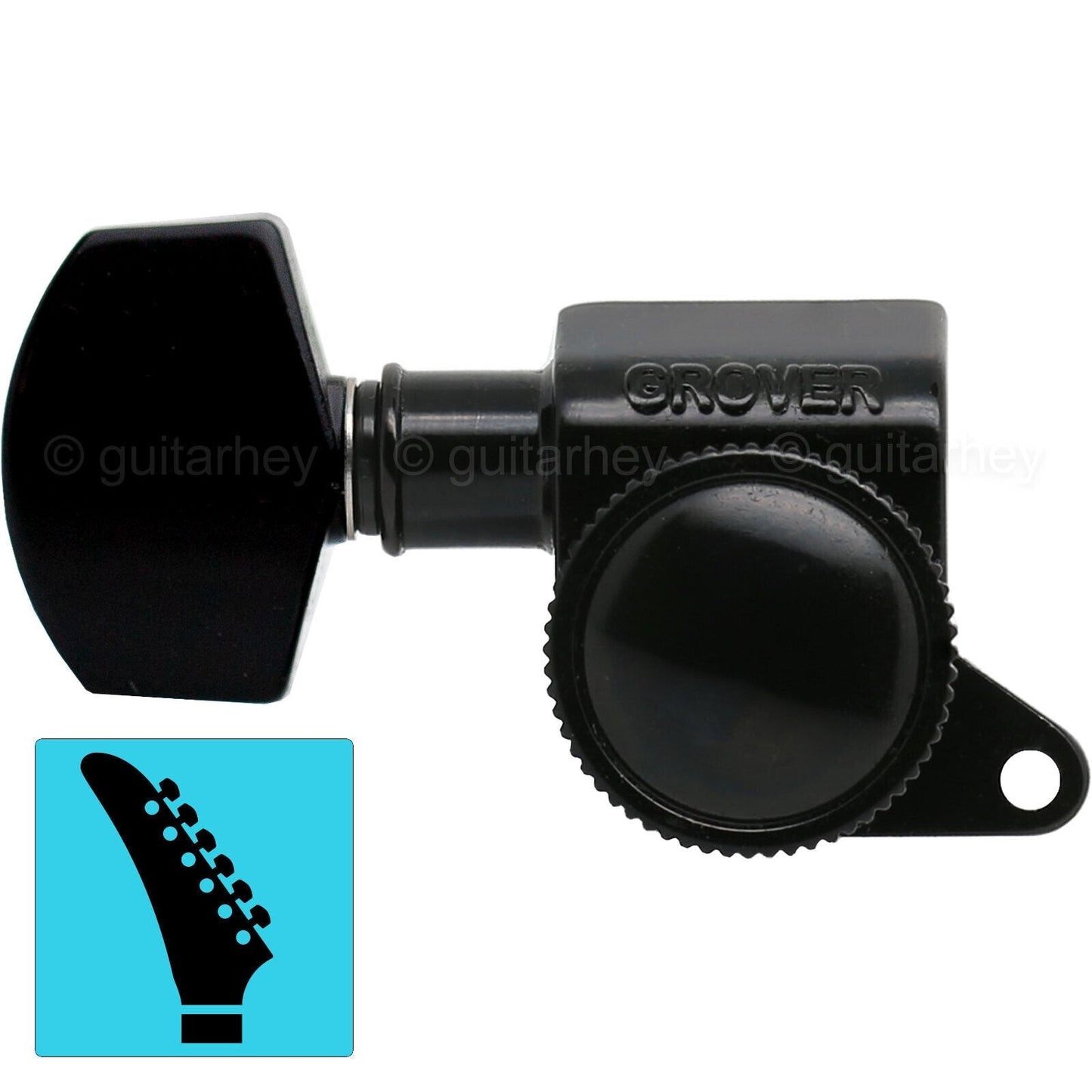 NEW Grover 505BCL6 LEFTY Mini Roto-Grip Locking 6 In line HEX Buttons - BLACK