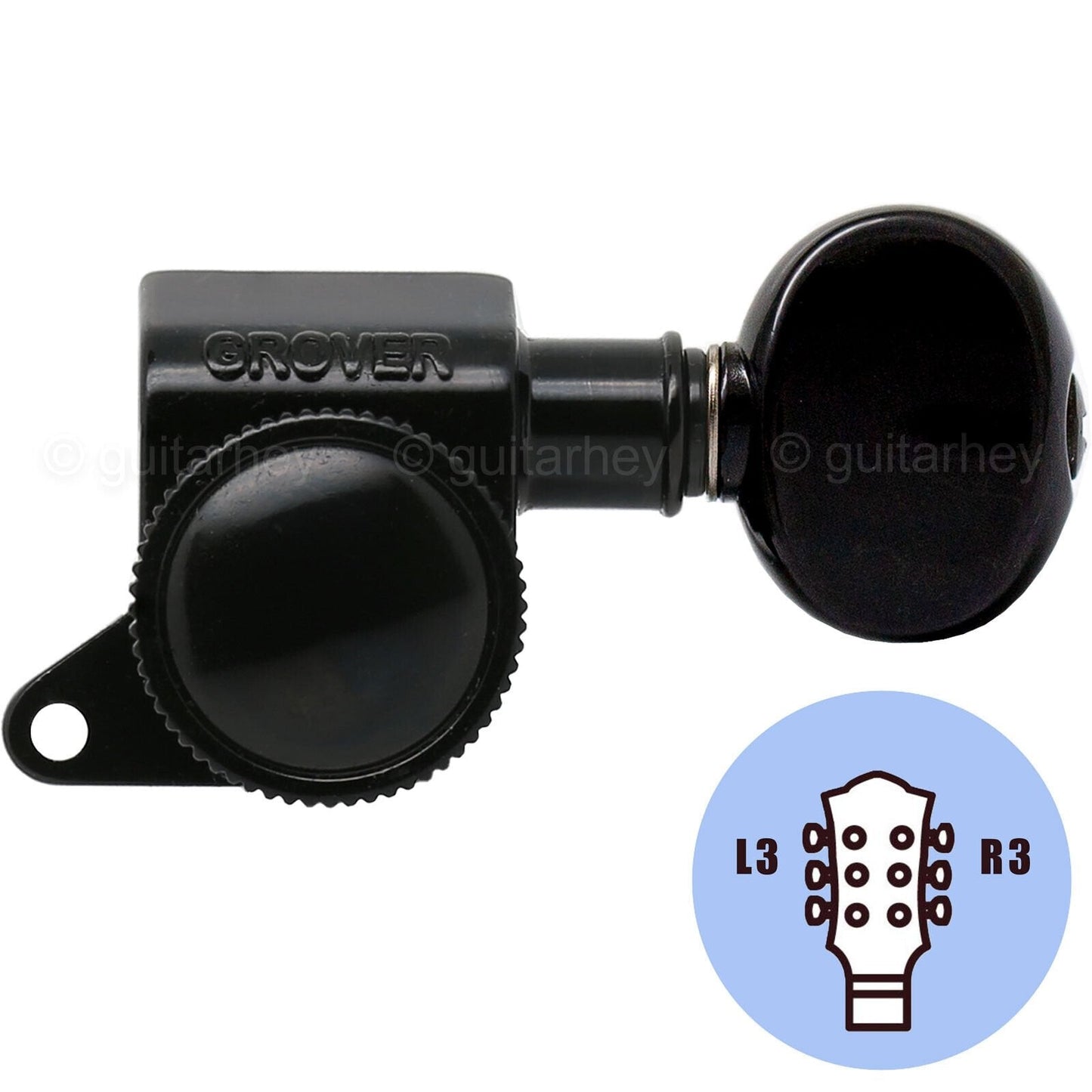NEW Grover 505 Mini Roto-Grip L3+R3 Locking Rotomatic Tuners OVAL 3x3 - BLACK