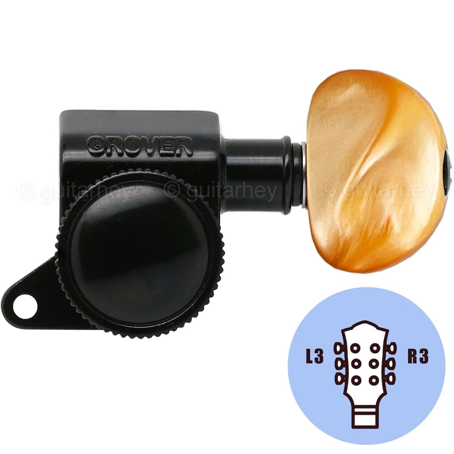 NEW Grover 505 Mini Roto-Grip L3+R3 Locking Rotomatic Tuners AMBER 3x3 - BLACK